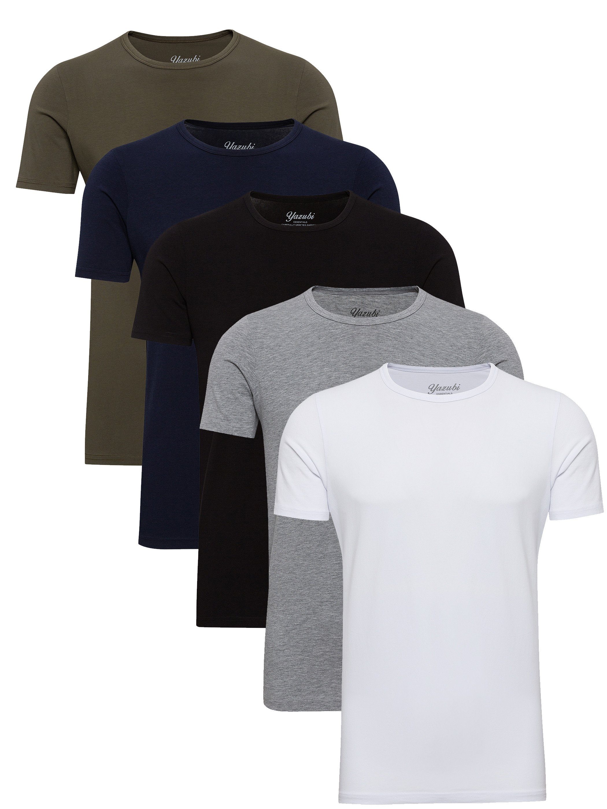 (Mix Tee Crew modernes 1) Rundhalsshirt Neck Basic Grün-Blau-Schwarz-Grau-Weiß 5er-Pack) 5-Pack (Set, T-Shirt Mythic Yazubi