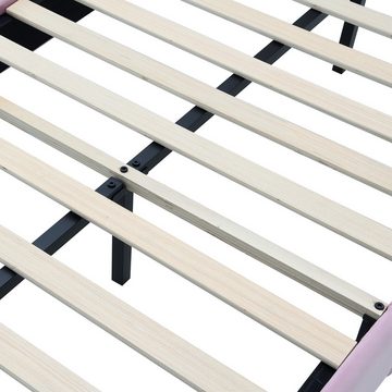 Fangqi Polsterbett 90x200 cm upholstered bed with LED light bar, velvet, pink bed frame (Prinzessinnenbett mit Kopfteil in Form von Tierohren, Einzelbett), Kopfteil mit weißem Kopfteil, rosa Bettrahmen, LED-Lichtleiste