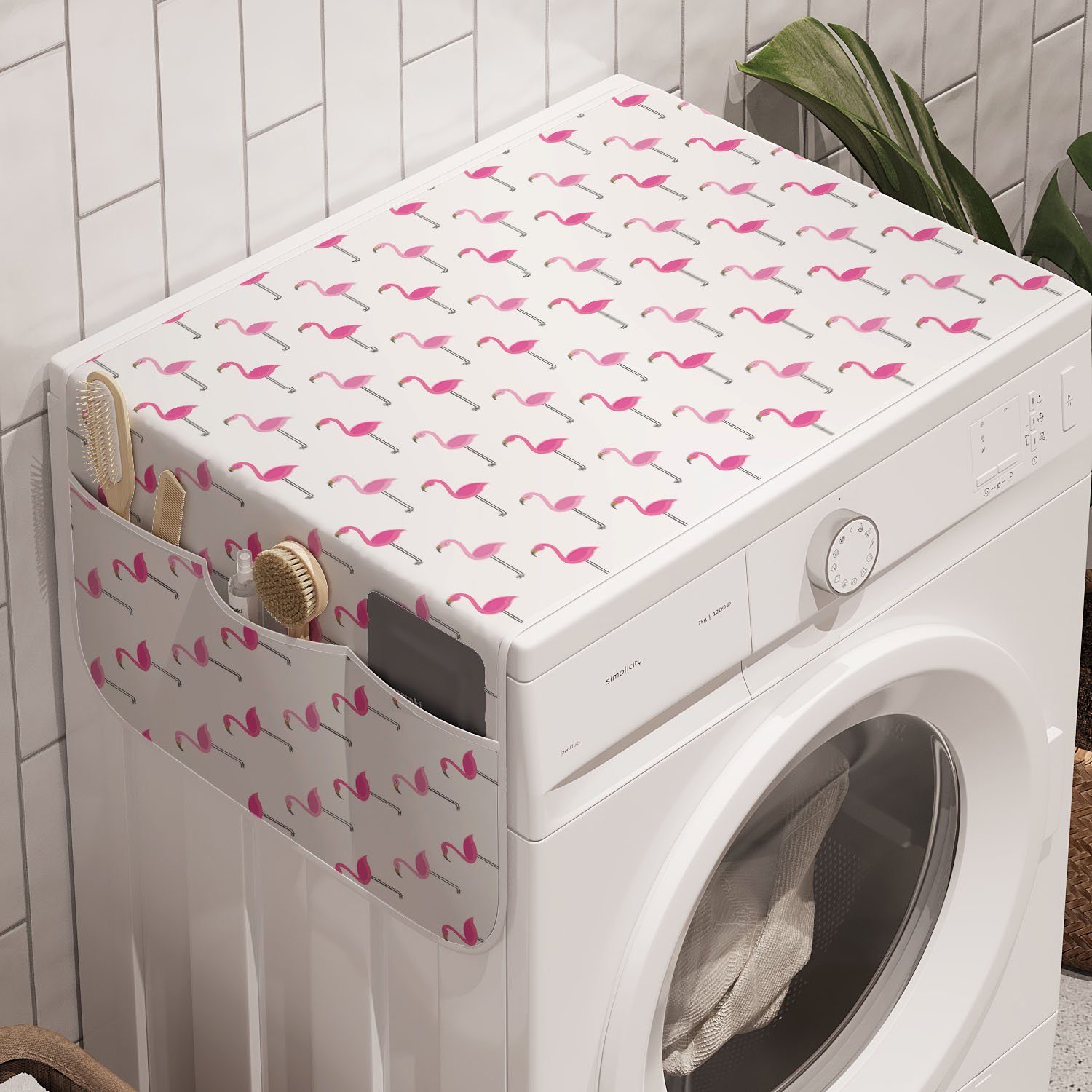 Abakuhaus Badorganizer Motiv Flamingo Vögel für Waschmaschine Anti-Rutsch-Stoffabdeckung Exotische und Trockner, Minimal
