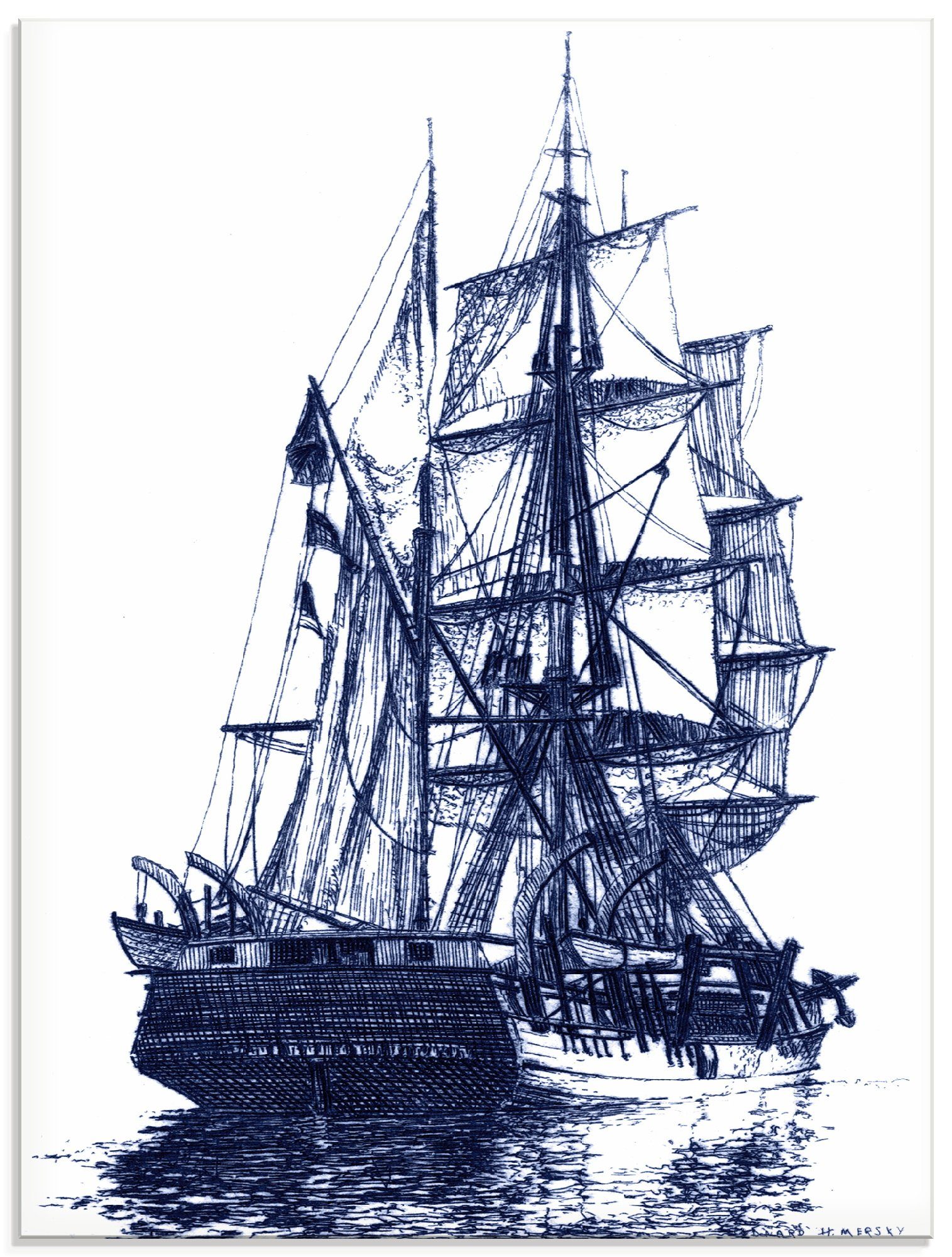 Größen Boote St), Glasbild & in verschiedenen Schiff Schiffe in (1 Antikes blau Artland I,