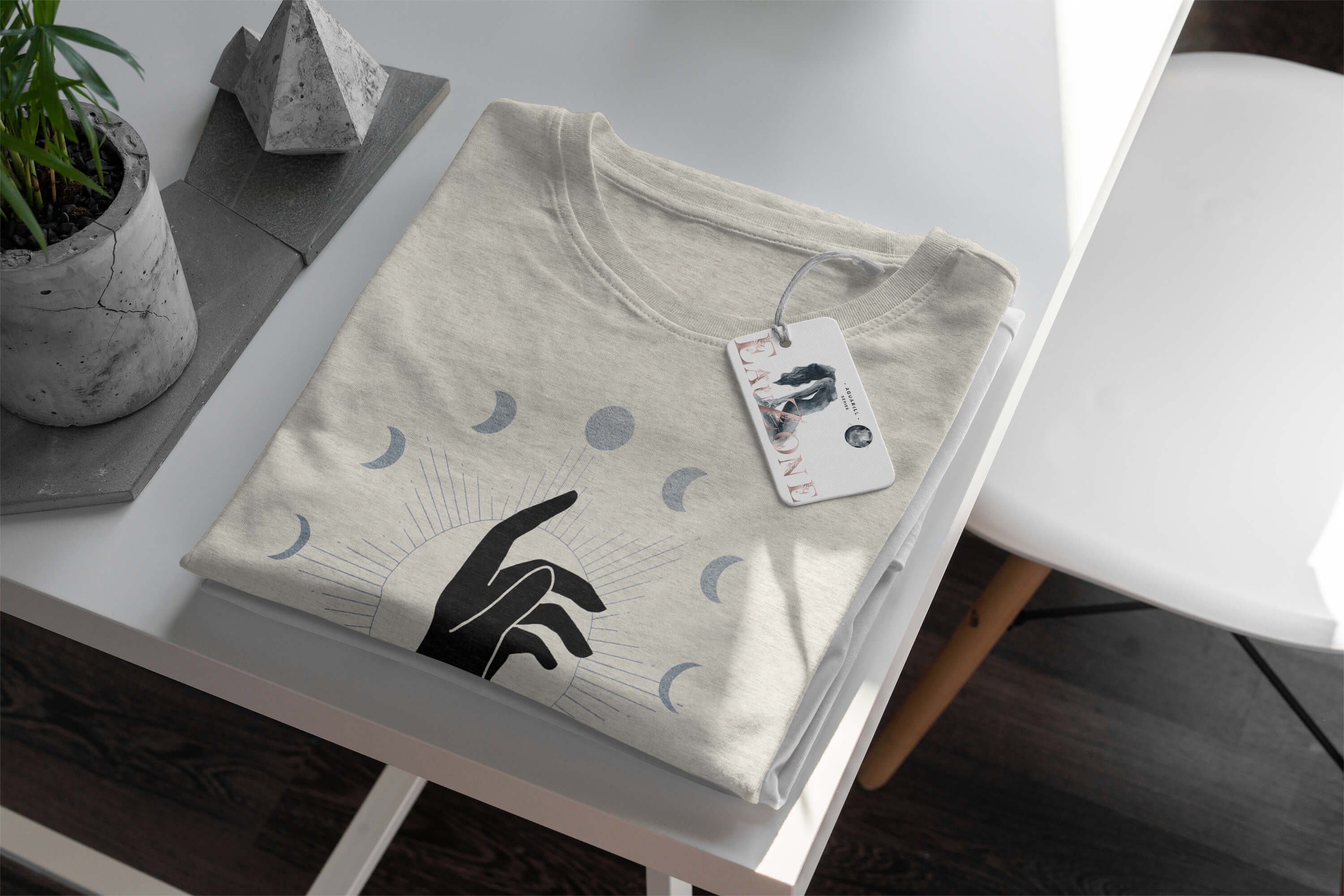 Bio-Baumwolle Motiv gekämmte Sinus T-Shirt Nachhaltig T-Shirt Shirt Ökomod 100% Hand Astrologie Art Mondzyklus Herren (1-tlg)