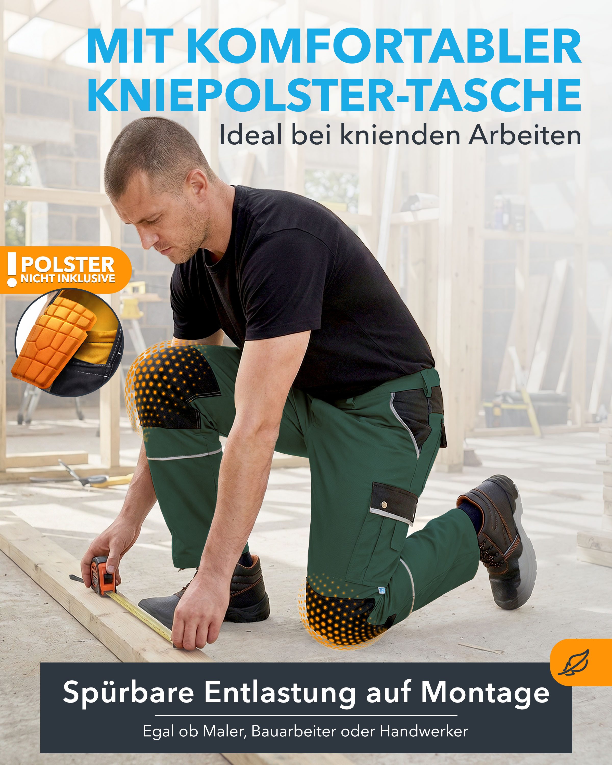 TMG International Arbeitshose Arbeitshose Bundhose Cargohose Style Arbeitshose Herren mit Kniepolstertaschen in Übergrößen erhältlich – Bild 4 von 5