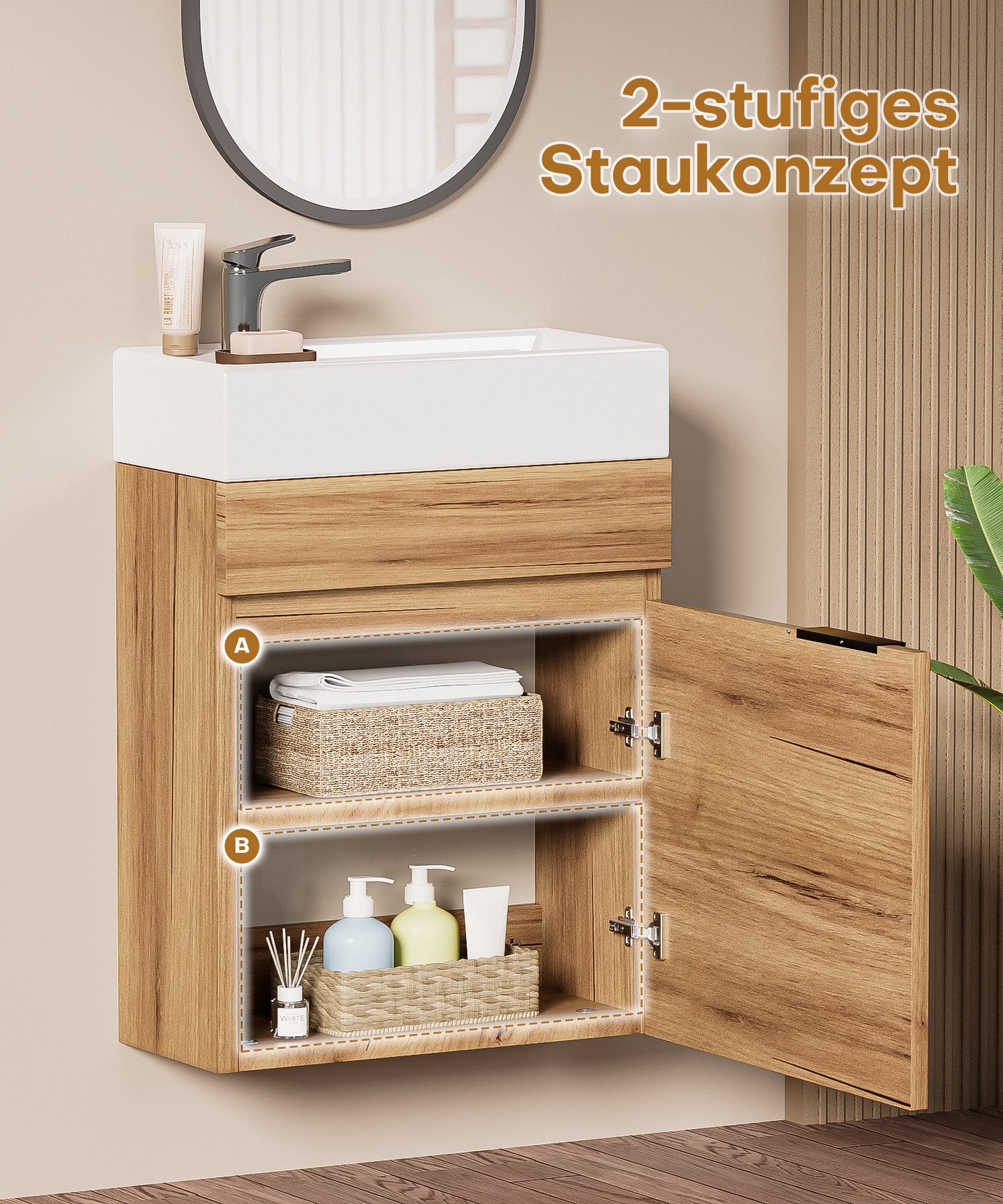 Yorbay Waschtisch Badmöbel Set mit Keramikbecken (Breite 41cm), Kompakter U günstig online kaufen