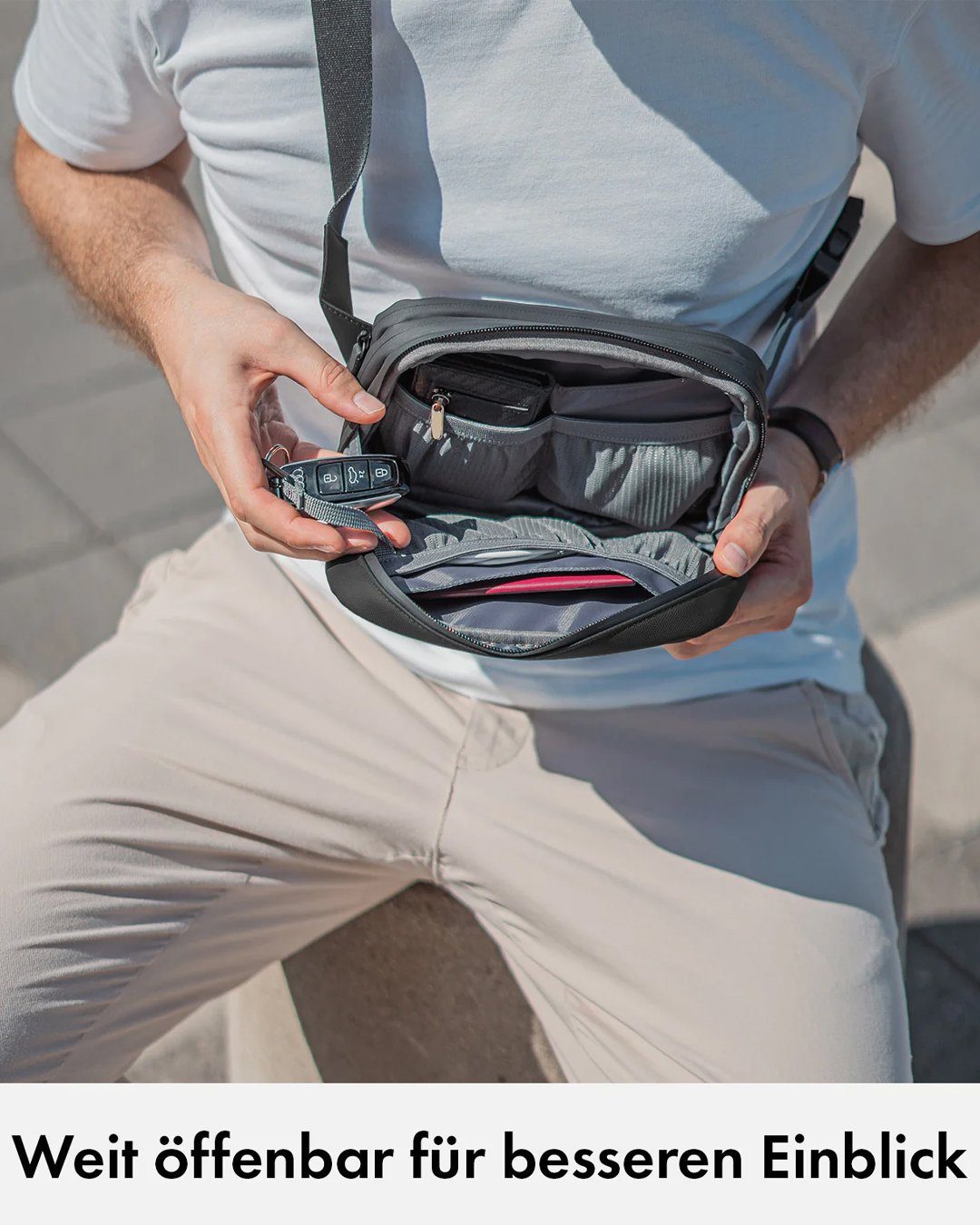 onemate Bauchtasche Hip Bag Pro / schwarz, Im Volumen erweiterbar