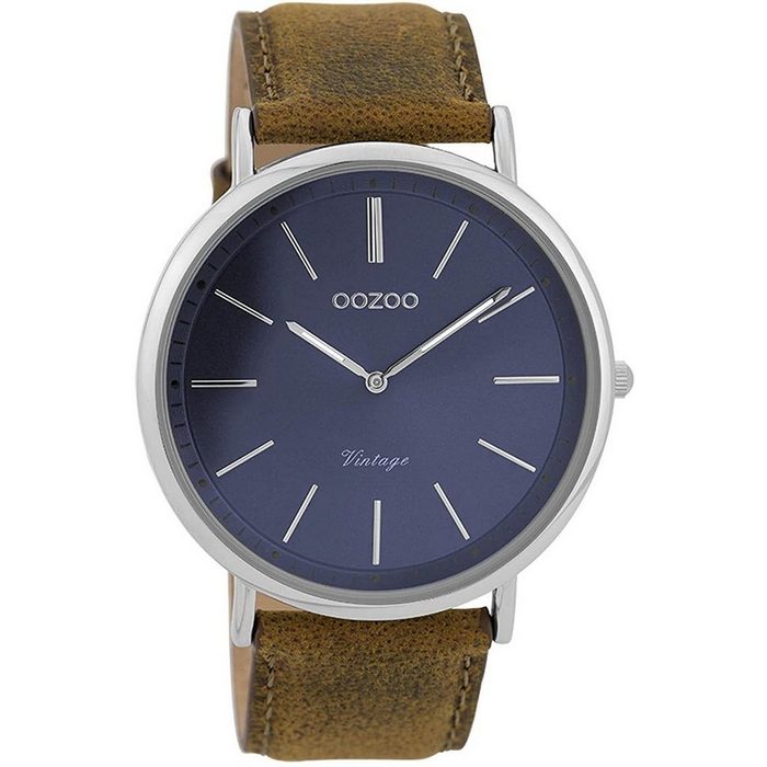 OOZOO Quarzuhr Oozoo Herren Armbanduhr braun (Armbanduhr) Herrenuhr rund groß (ca. 44mm) Lederarmband Fashion-Style