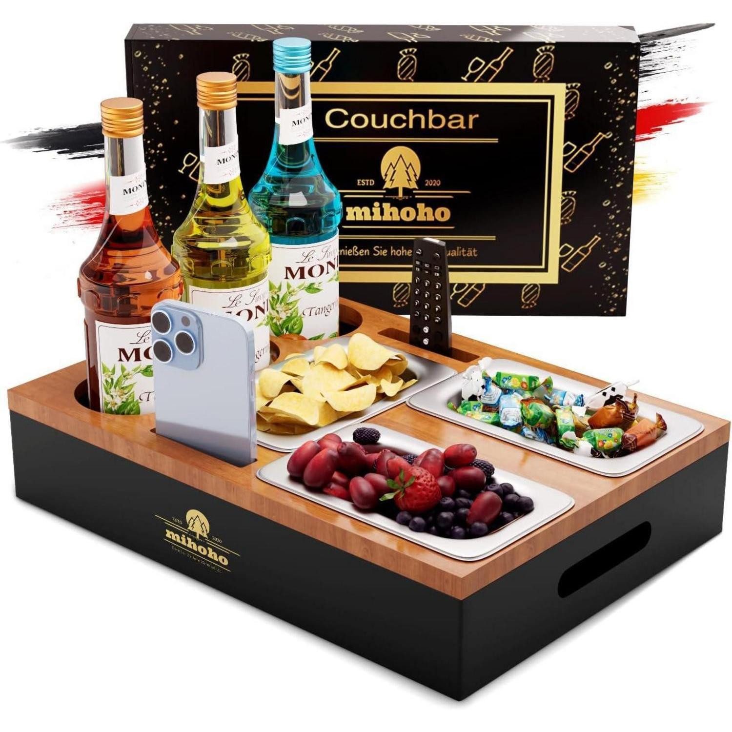 LuxusKollektion Couchtisch Couchbar Sofatablett Snackschalen 3 Lagerplatz Holz Holzfarbe (1-St)