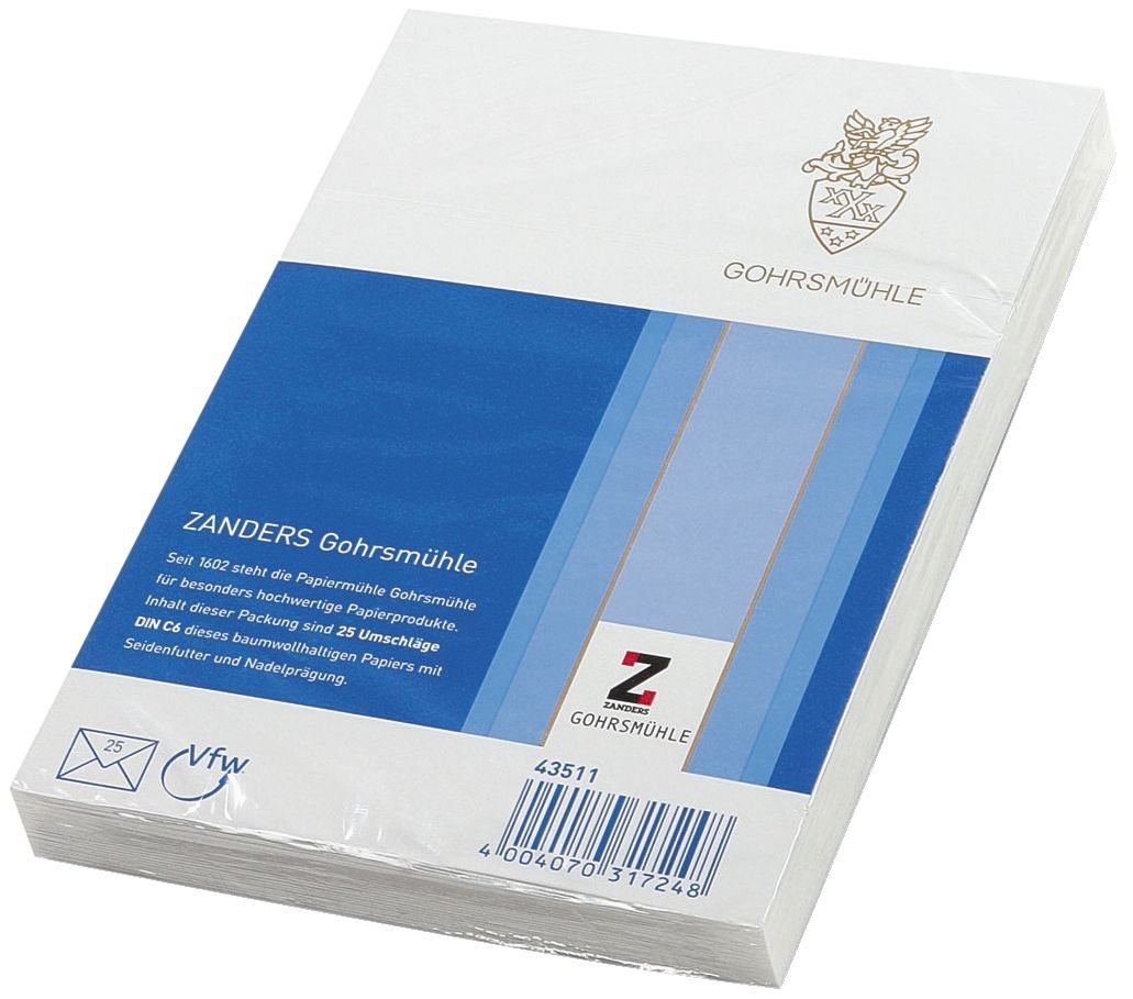 ZANDERS Briefumschlag Briefumschlag Gohrmühle C6 114 x 162 mm ws gummierte Klappe 80 g 25 St