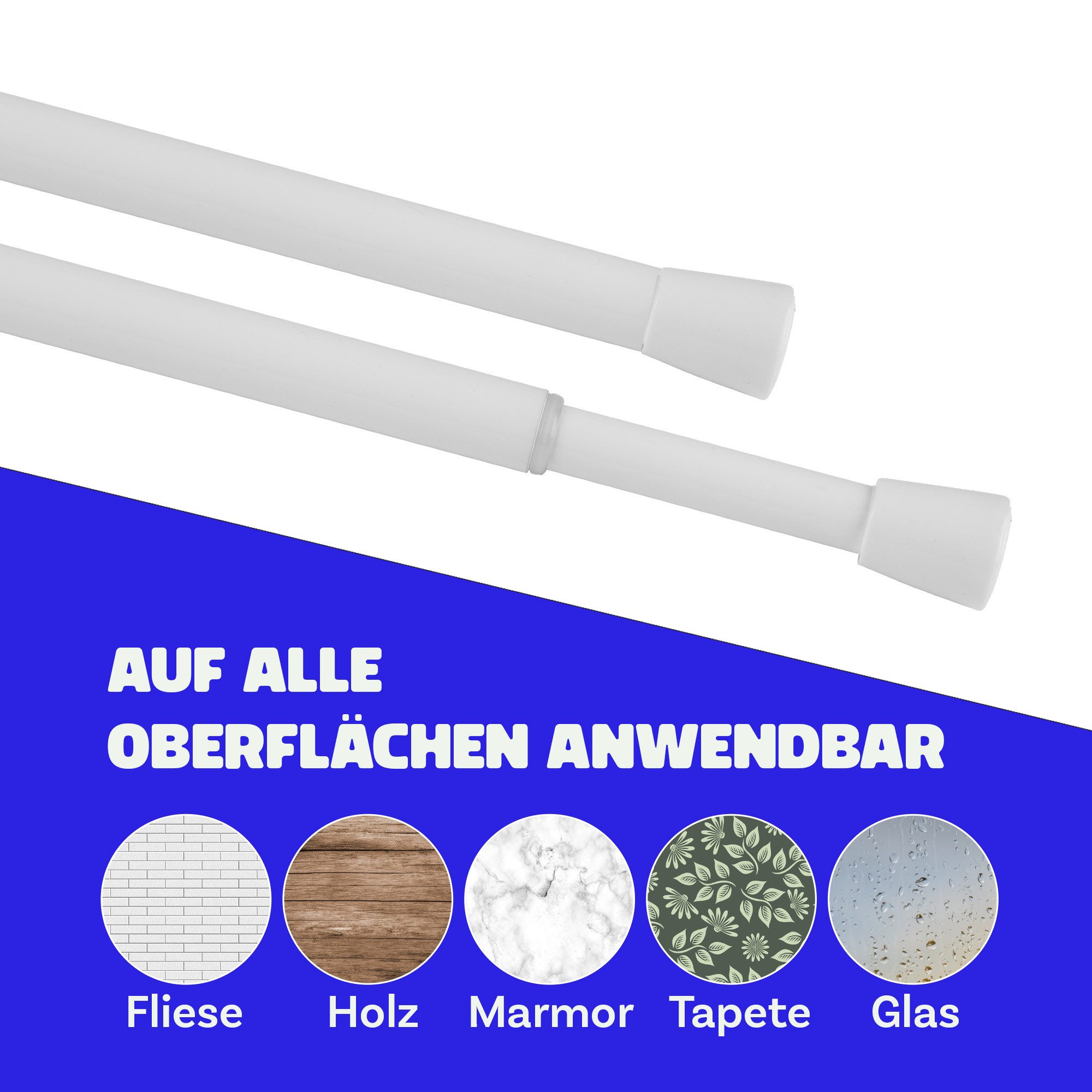 Bestlivings Spannstange ohne Bohren, Ø 19 mm, 1-läufig, ausdrehbar, klemmen, geklemmt, Metall, bis 5 kg belastbar, Stange: Metall, Endstück: Kunststoff (Antirut – Bild 4 von 5