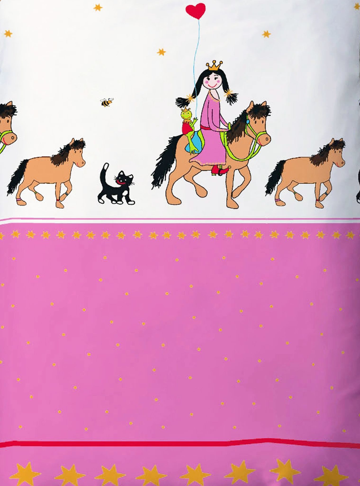 JACK Babybettwäsche 100x135cm Prinzessin Pferd Pink Weiß Fleuresse, Renforcé, 2 teilig, süßes Kindermotiv mit Märchenprinzessin