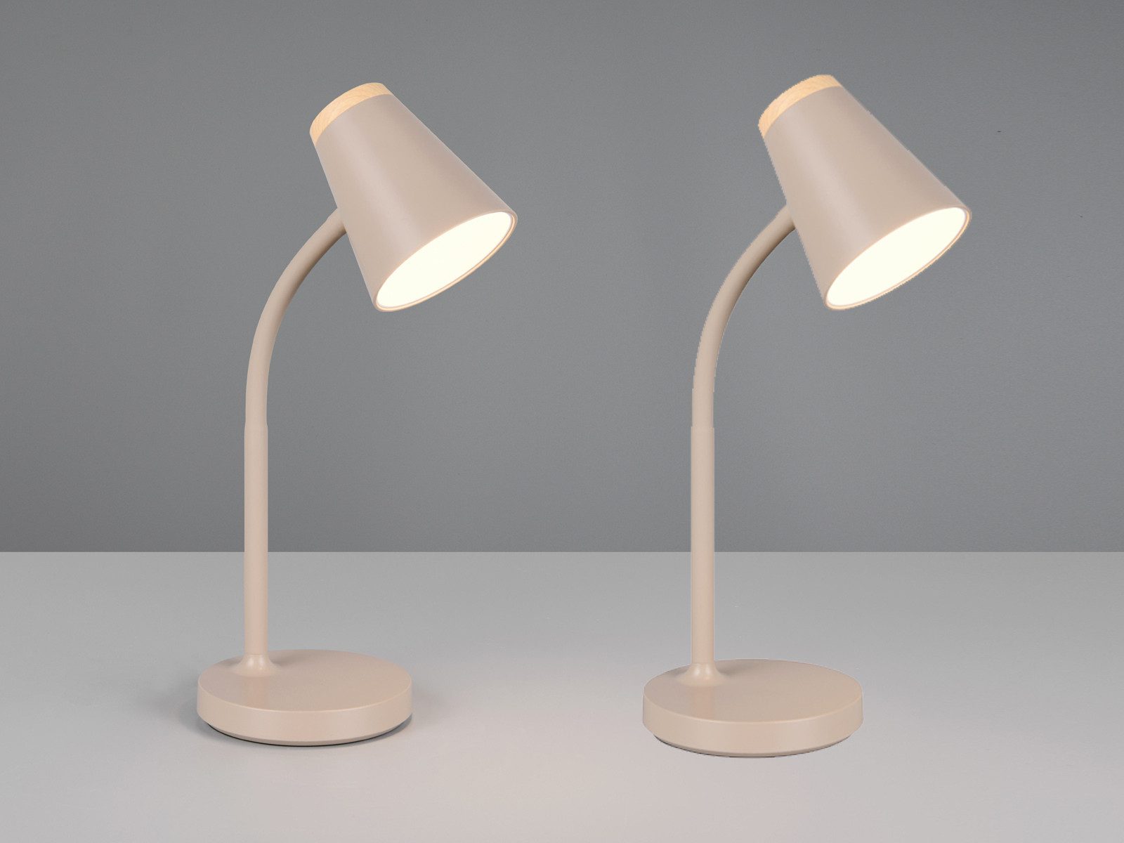 Reality Leuchten LED Schreibtischlampe, LED fest integriert, Warmweiß, 2er SET Schwanenhalslampen Beige, Leselampen Nachttisch Bett, H 36cm