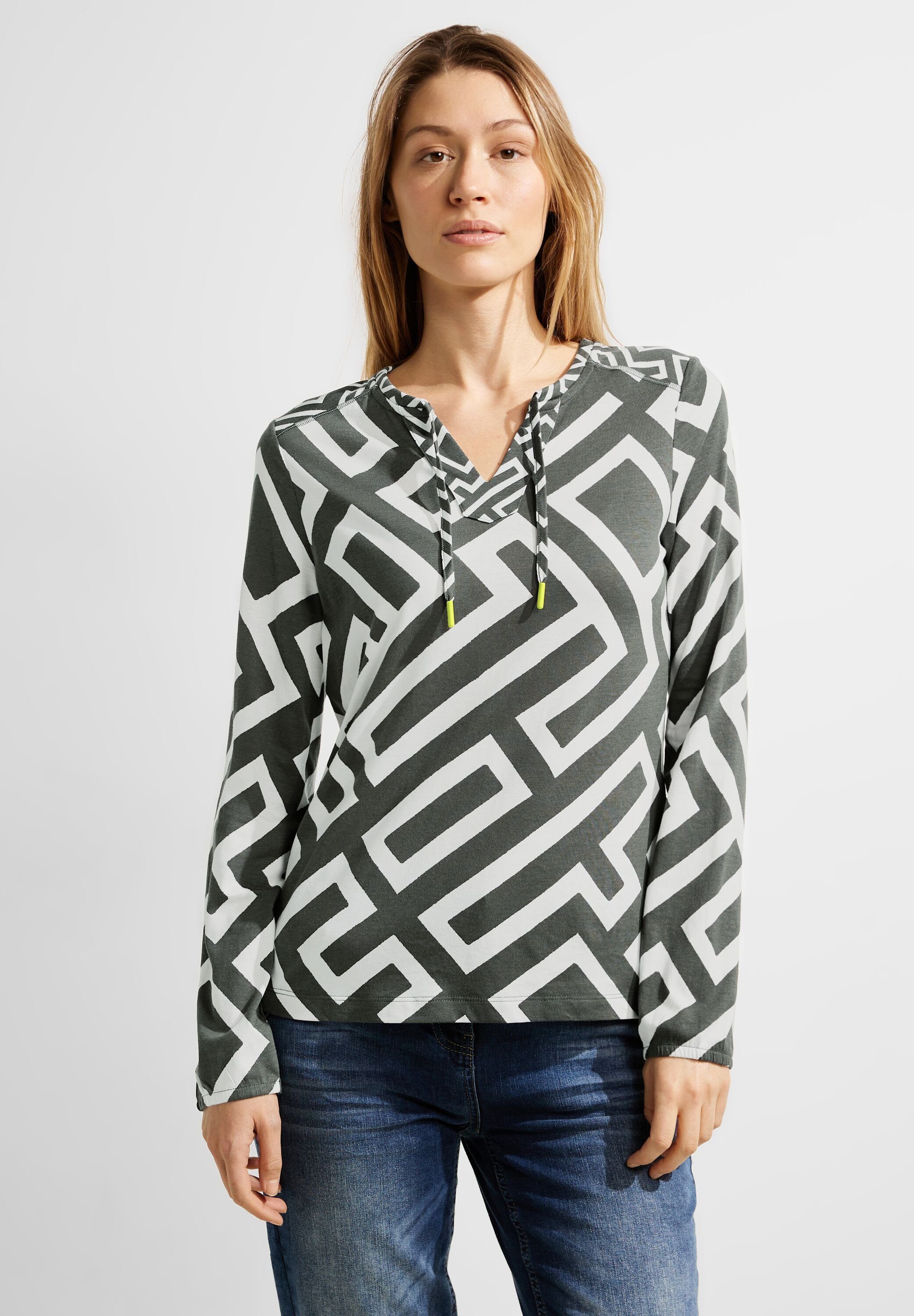 CECIL Rundhalsshirt mit geschlitztem Rundhalsausschnitt