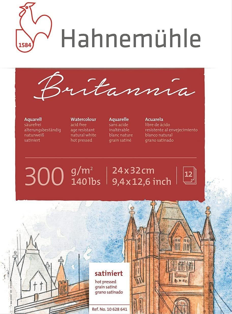 Hahnemühle Aquarellblock Britannia naturweiß 24x32cm satiniert, 300g/m², Aquarellblock