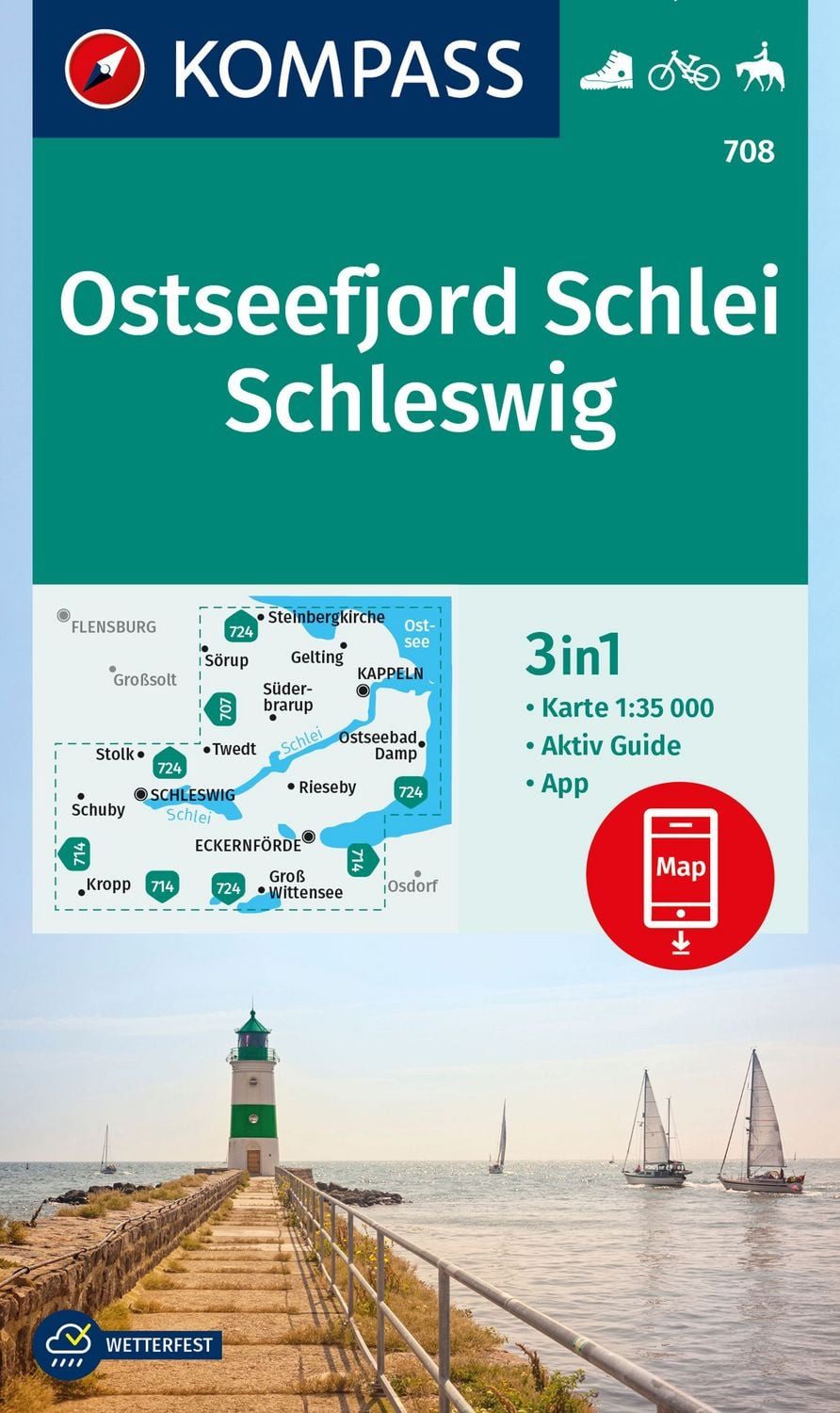 KOMPASS Wanderkarte 708 Ostseefjord Schlei, Schleswig 1:35.000 3in1 Wa / diverse