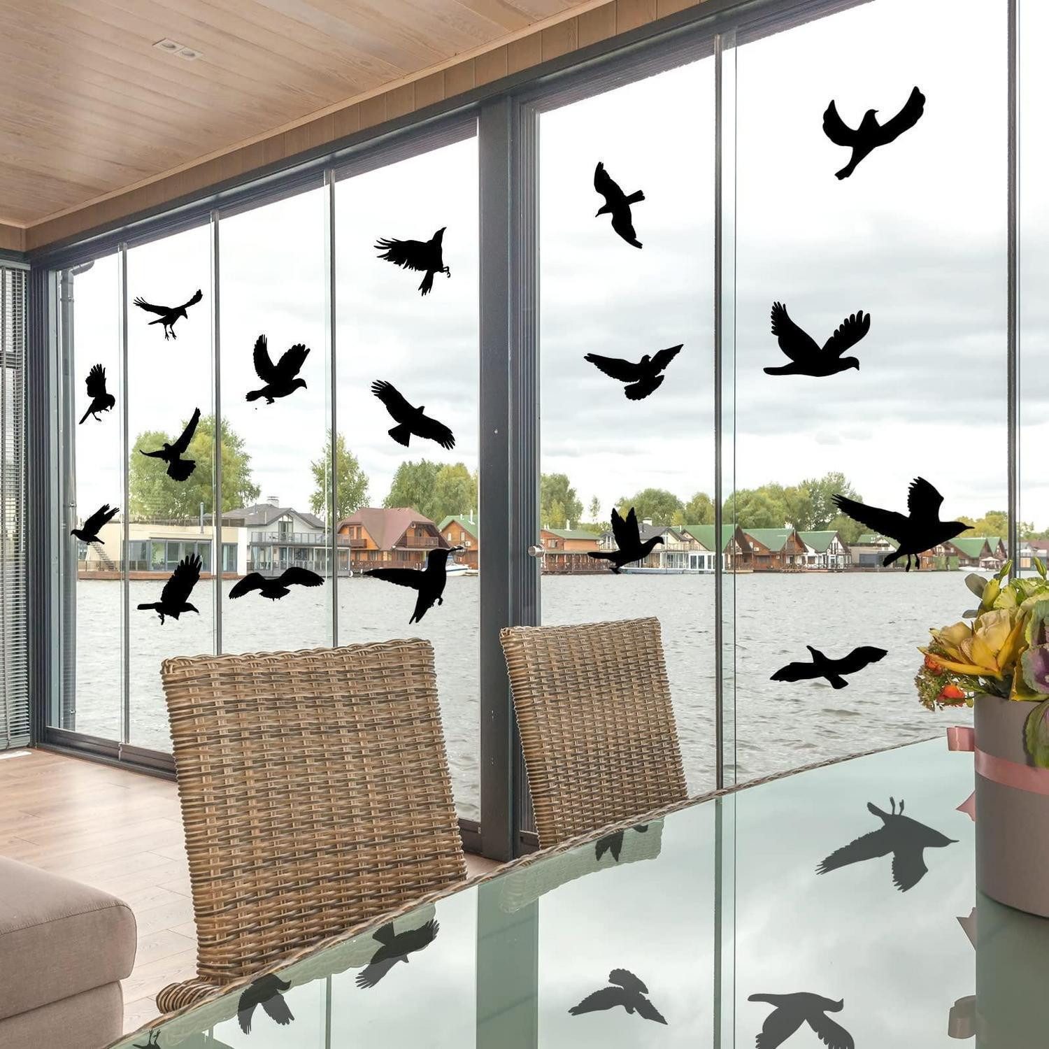 LuxusKollektion Fensterbild Aufkleber Vogel-Schutz Fenster 37Stk Schwarz