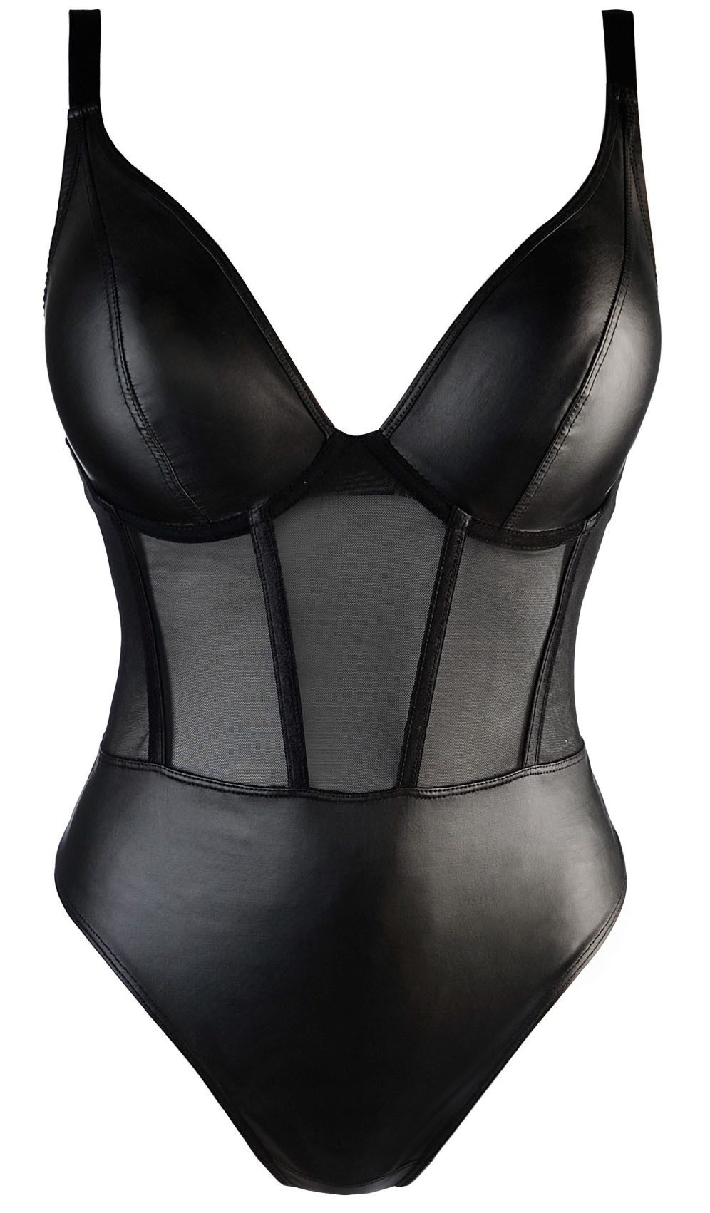 Axami Body mit Bügeln, hochbeinig zugeschnitten, Mix aus mesh und Wetlook