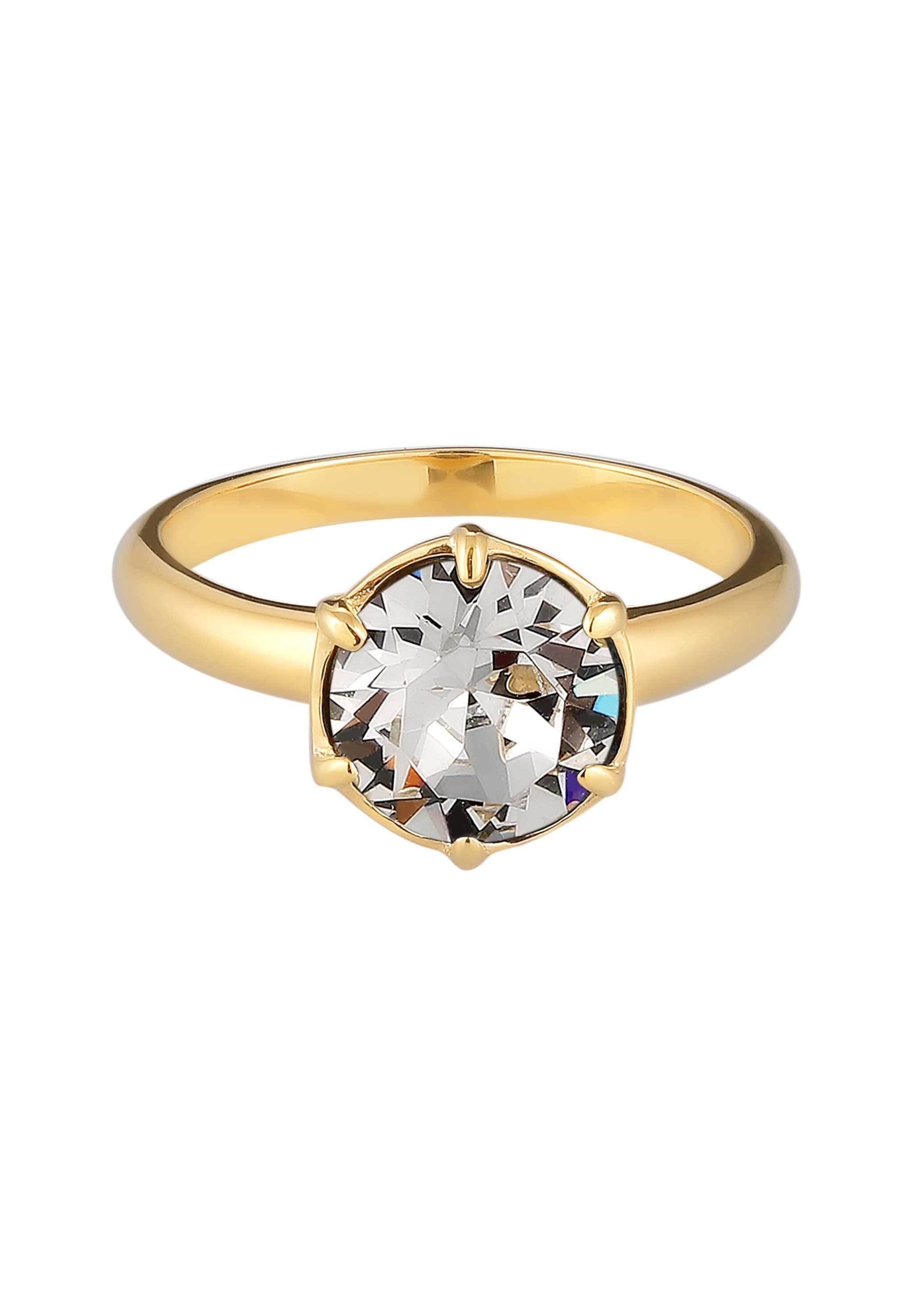 Elli Fingerring Solitär 925 Silber vergoldet, mit Kristallen von Swarovski® günstig online kaufen