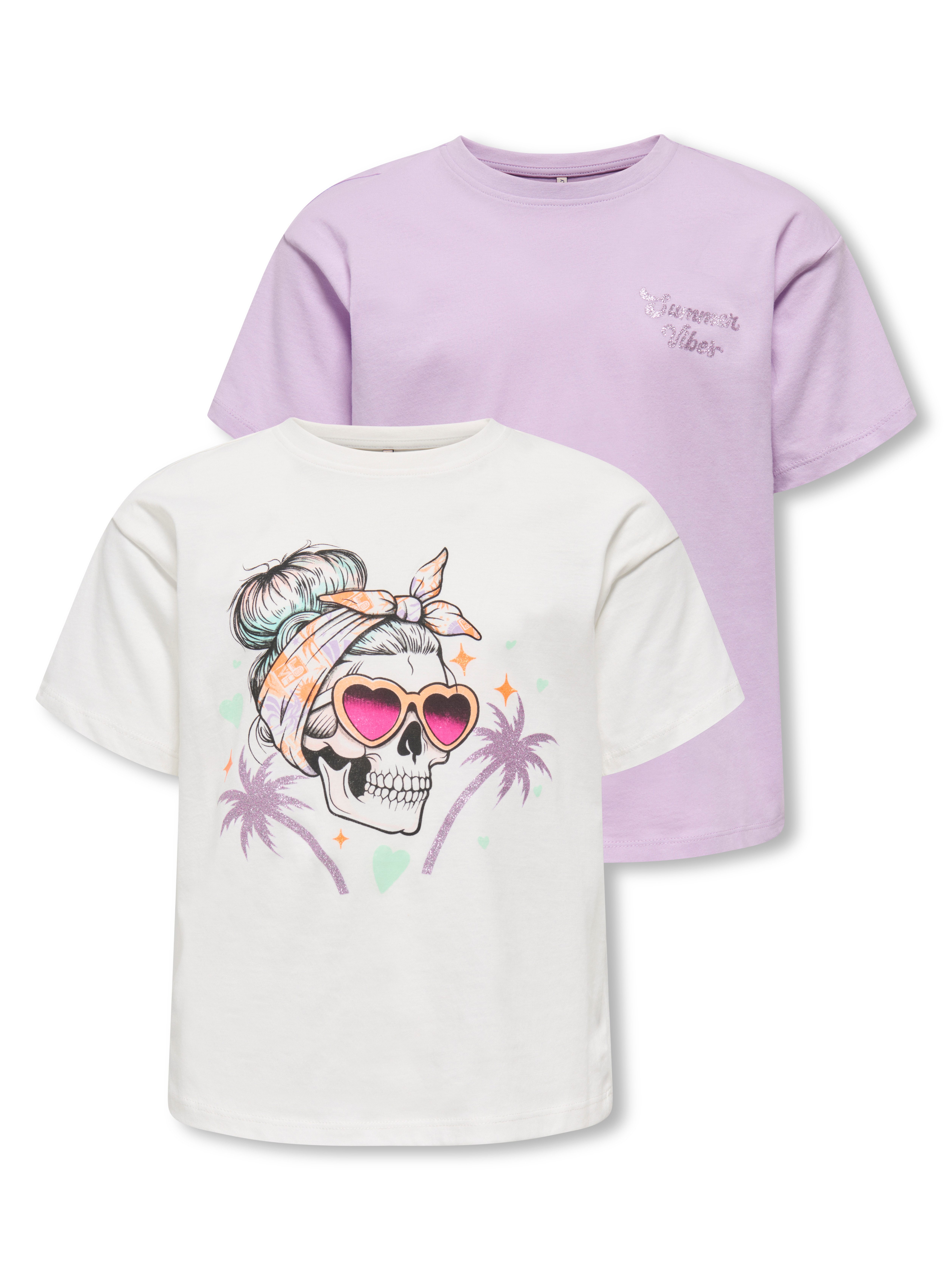 KIDS ONLY T-Shirt KOGMAIKEN LIFE SKULL SS TOP JRS 2-PACK (Packung, 2-tlg) mit unterschiedlichen Frontprints
