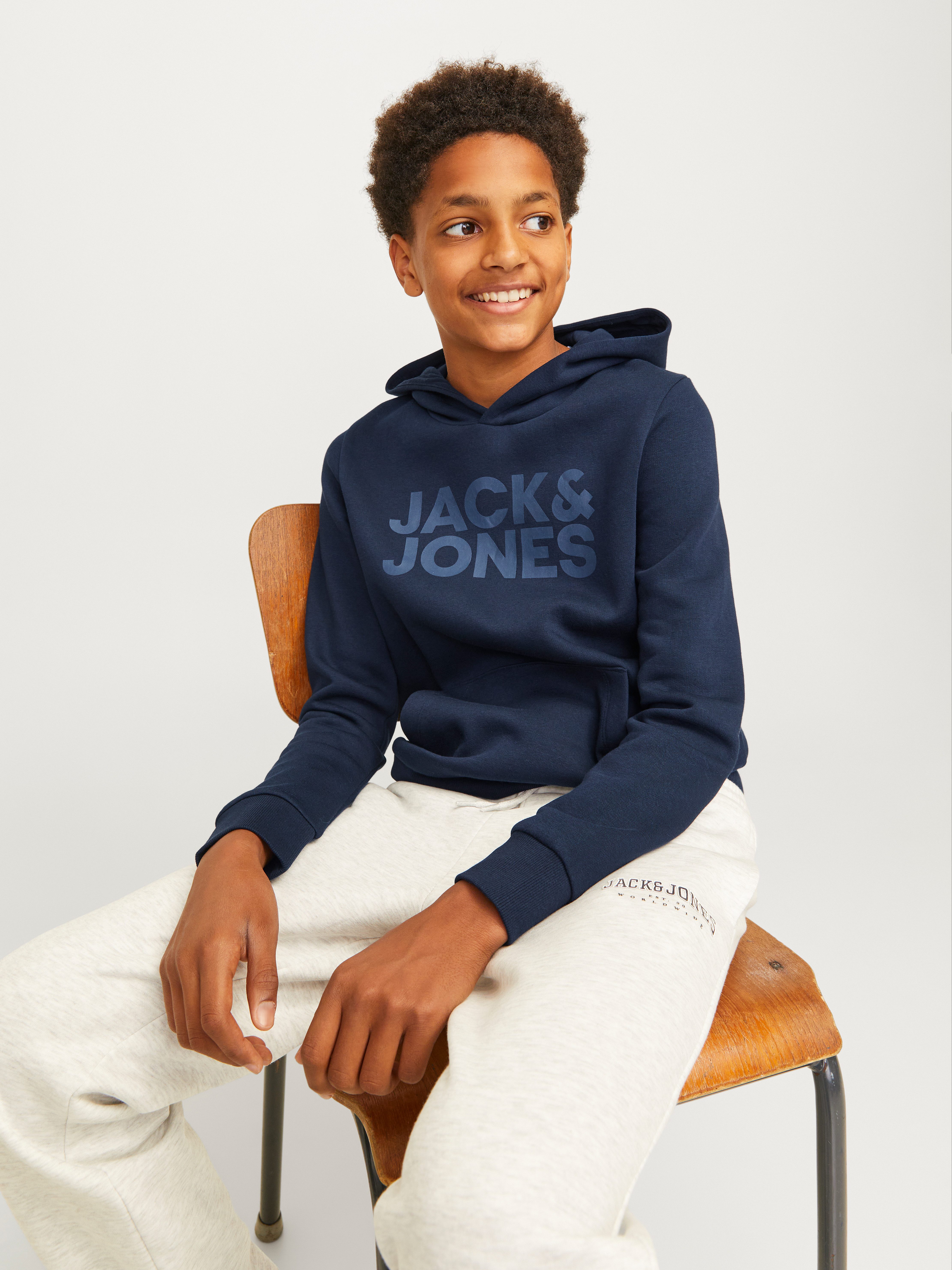 Jack & Jones Junior Kapuzensweatshirt JJECORP mit Druck, Kängurutasche, pflegeleicht Baumwollmischung, regular fit