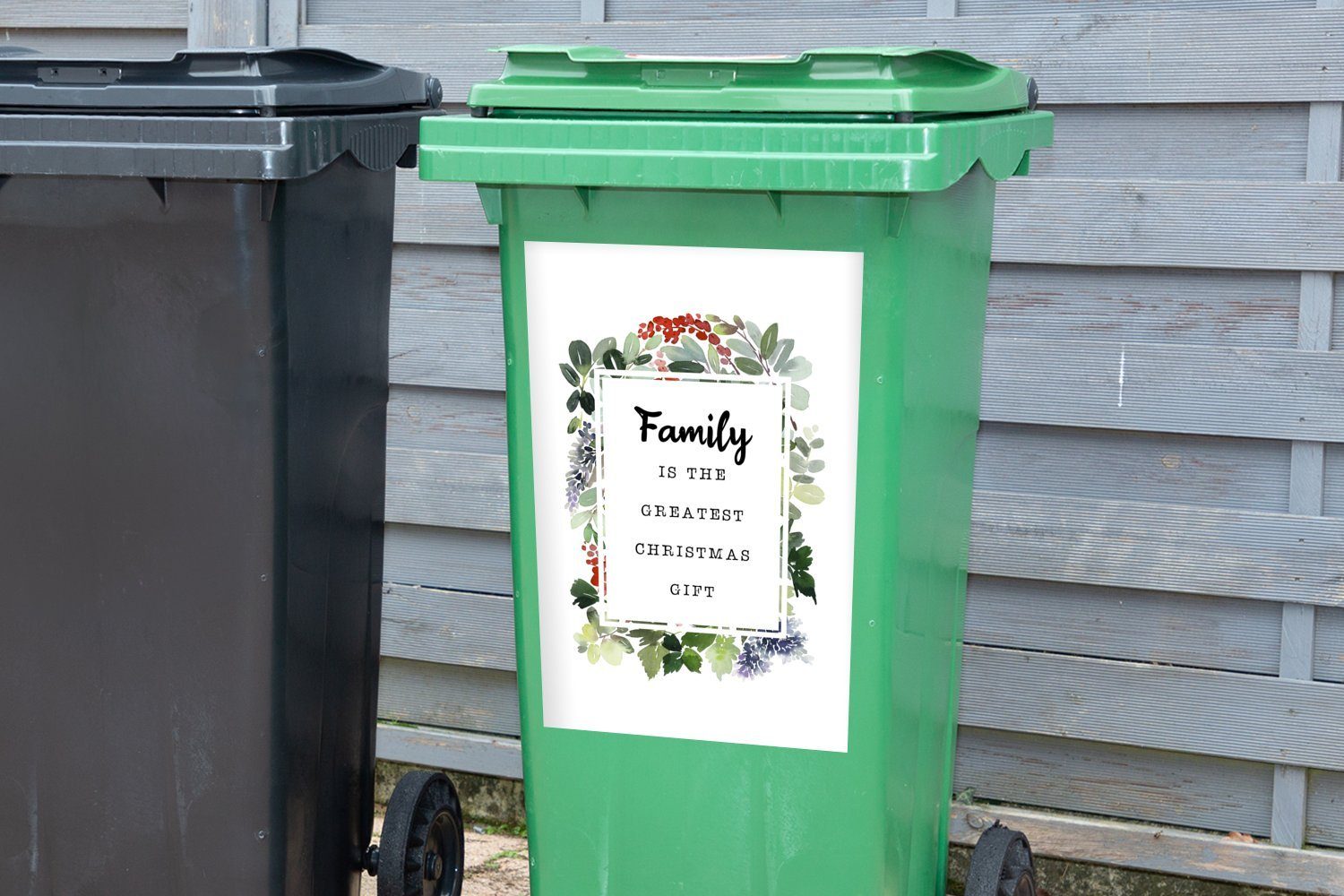 Mülltonne, Container, MuchoWow St), Familie Wandsticker Zitat (1 - - Abfalbehälter Weihnachten Mülleimer-aufkleber, Sticker,