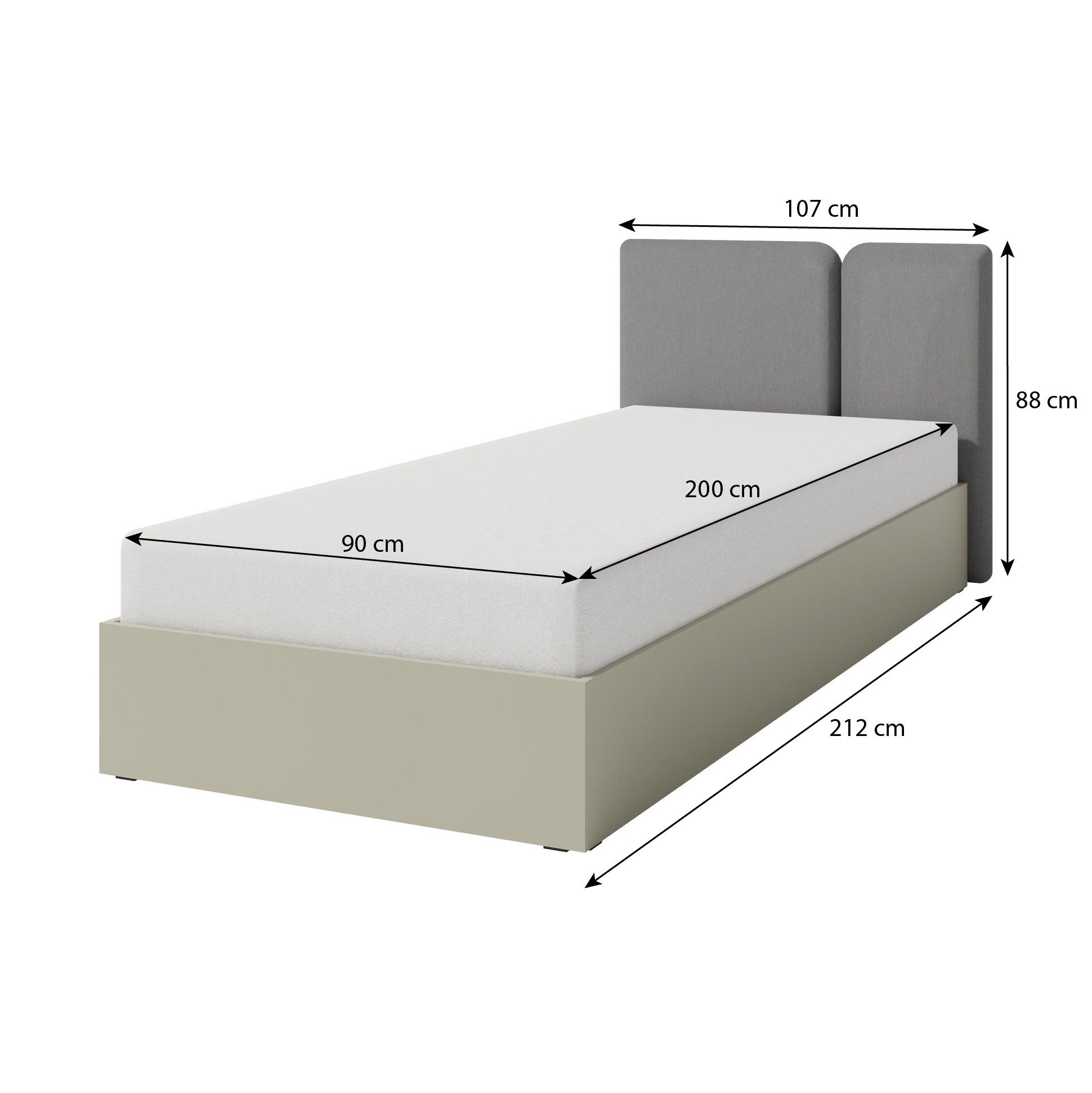 Beautysofa Jugendbett LICO mit Bettkasten, zwei Größen 90x200 oder 120x200, mit gepolstertem Kopfteil – Bild 2 von 5