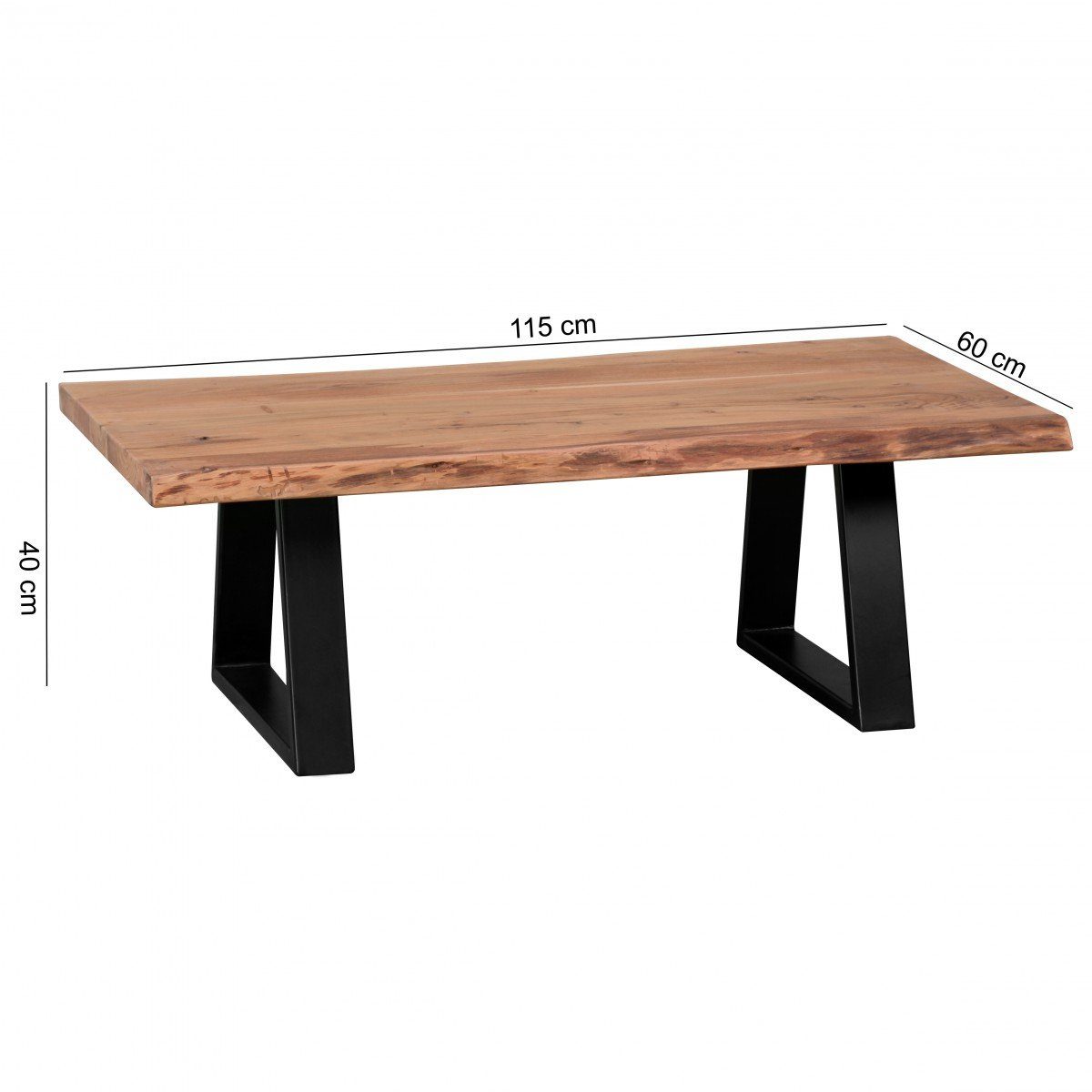 Wohnling Couchtisch WL1.828 (Massivholz Wohnzimmertisch, 115x40x60cm, mit Kaffeetisch Großer Sofatisch Tisch Akazie Baumkante)