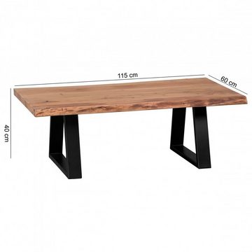 Wohnling Couchtisch WL1.828 (Massivholz Akazie 115x40x60cm, Tisch mit Baumkante), Großer Wohnzimmertisch, Sofatisch Kaffeetisch