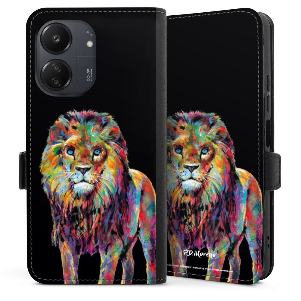 DeinDesign Handyhülle Löwe Tiere Design Lion Colorful Art By P.D. Moreno, Xiaomi Redmi 13C 5G Hülle Handy Flip Case Wallet Cover