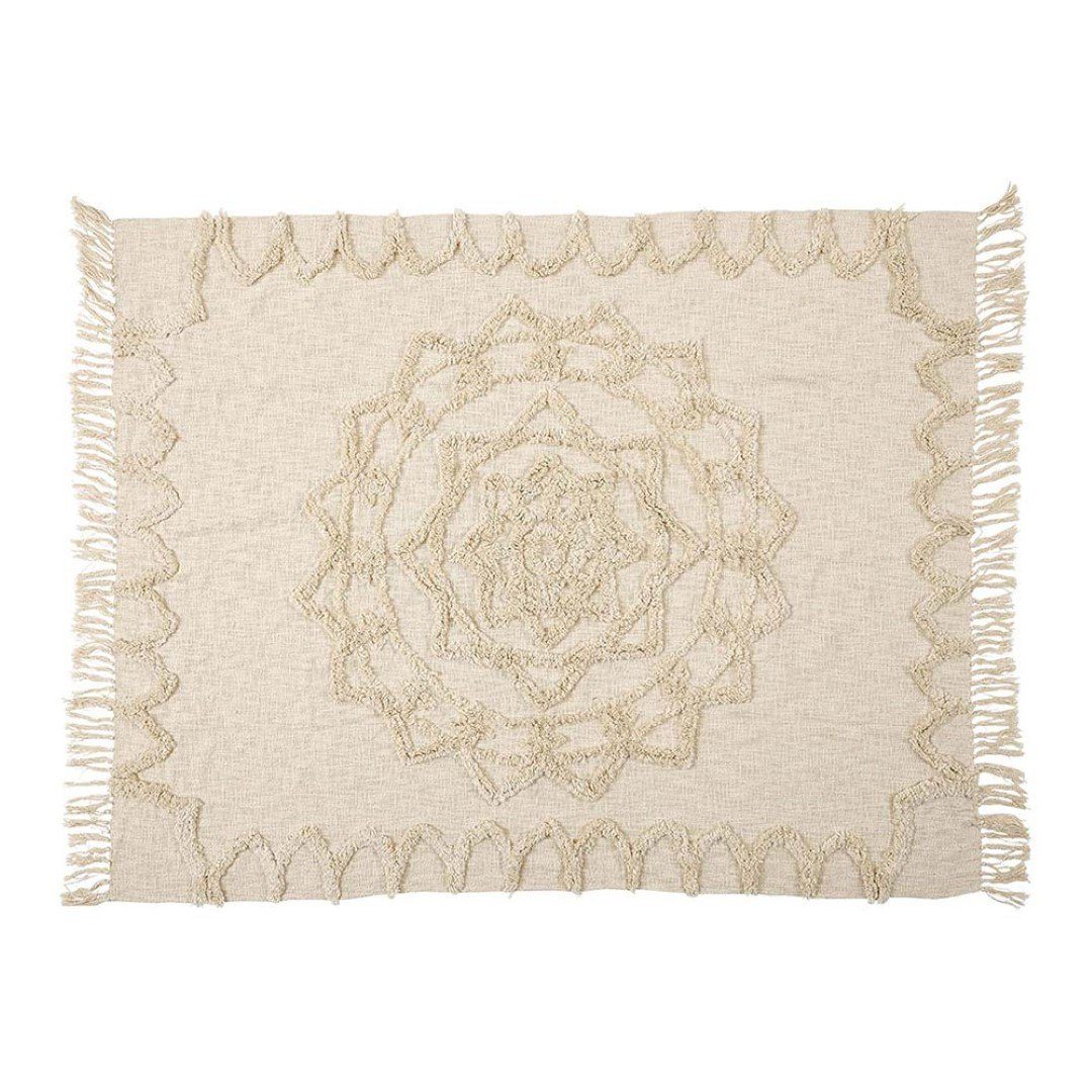 Wohndecke Boho Decke Lotus, Boho Plaid Bio-Baumwolle natur, 150x200cm Tagesdecke