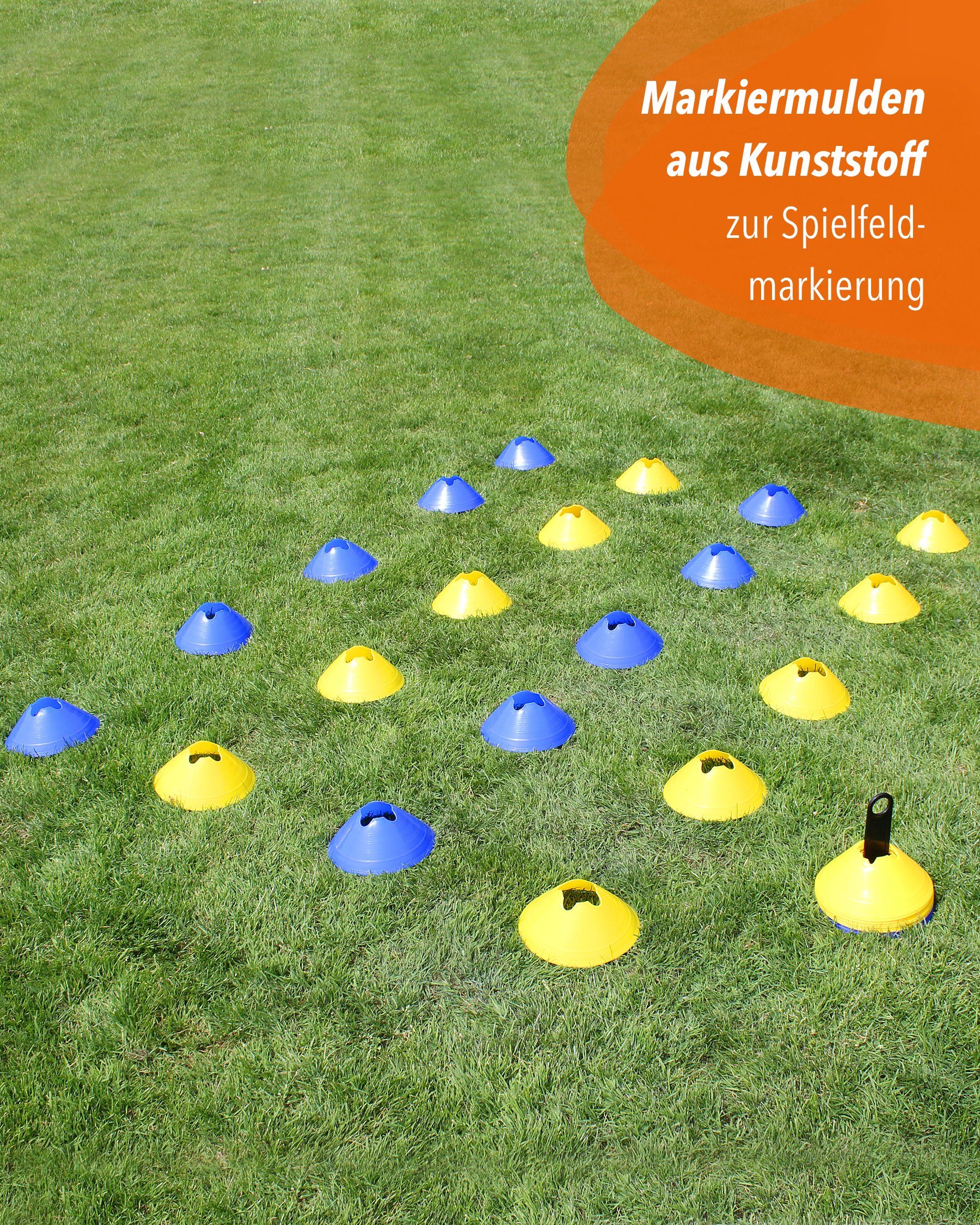 SPORTIKEL24 Zielmarkierung 20 Markiermulden mit Tragehalter Farbe Gelb