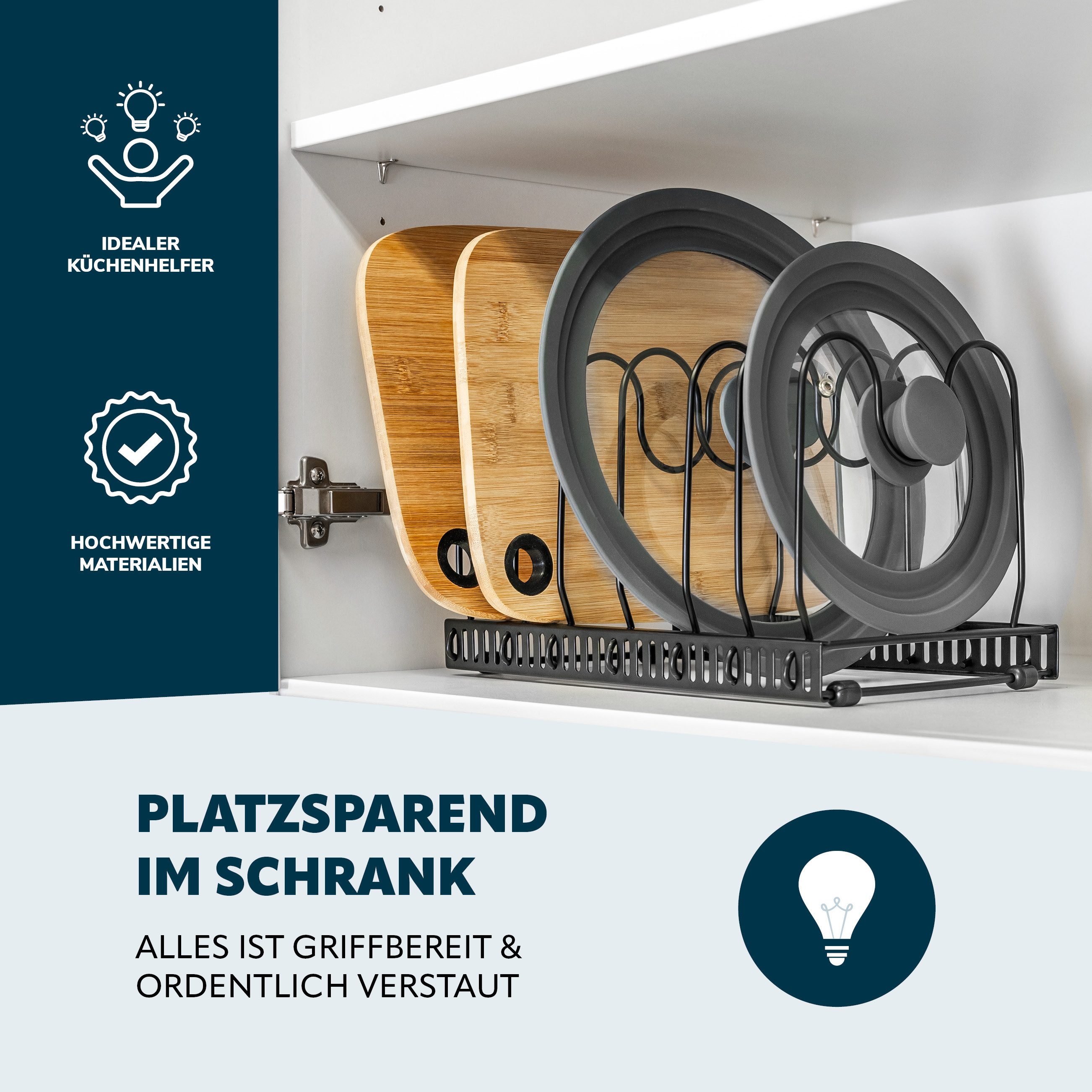 eluno Geschirrständer Topfdeckel und Pfannenhalter, mit Anti-Rutschfüßen, schwarz
