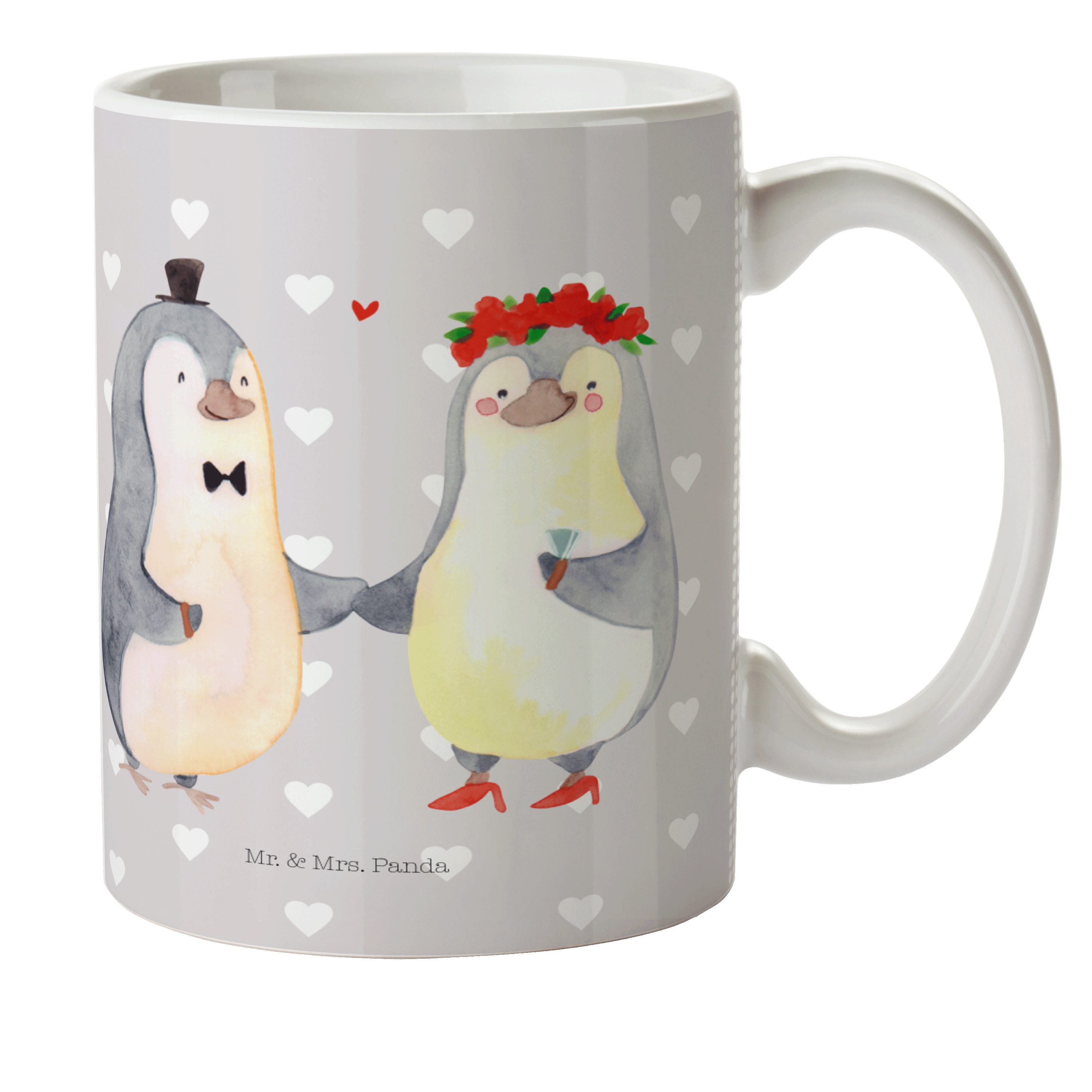 Mr. & Mrs. Panda Kinderbecher Pinguin Heirat - Grau Pastell - Geschenk, Frau, Kunststoff Tasse, Kin, Kunststoff