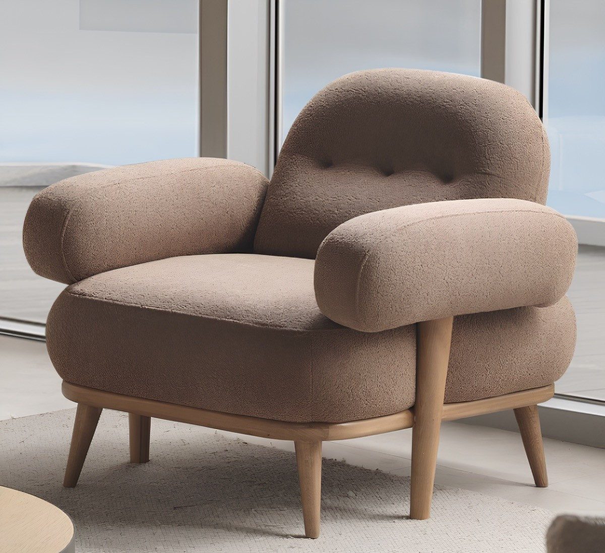 Xlmoebel Sessel Moderner Sessel mit abgerundeten Formen und Holzgestell (1-St., Sessel), Made in Europa