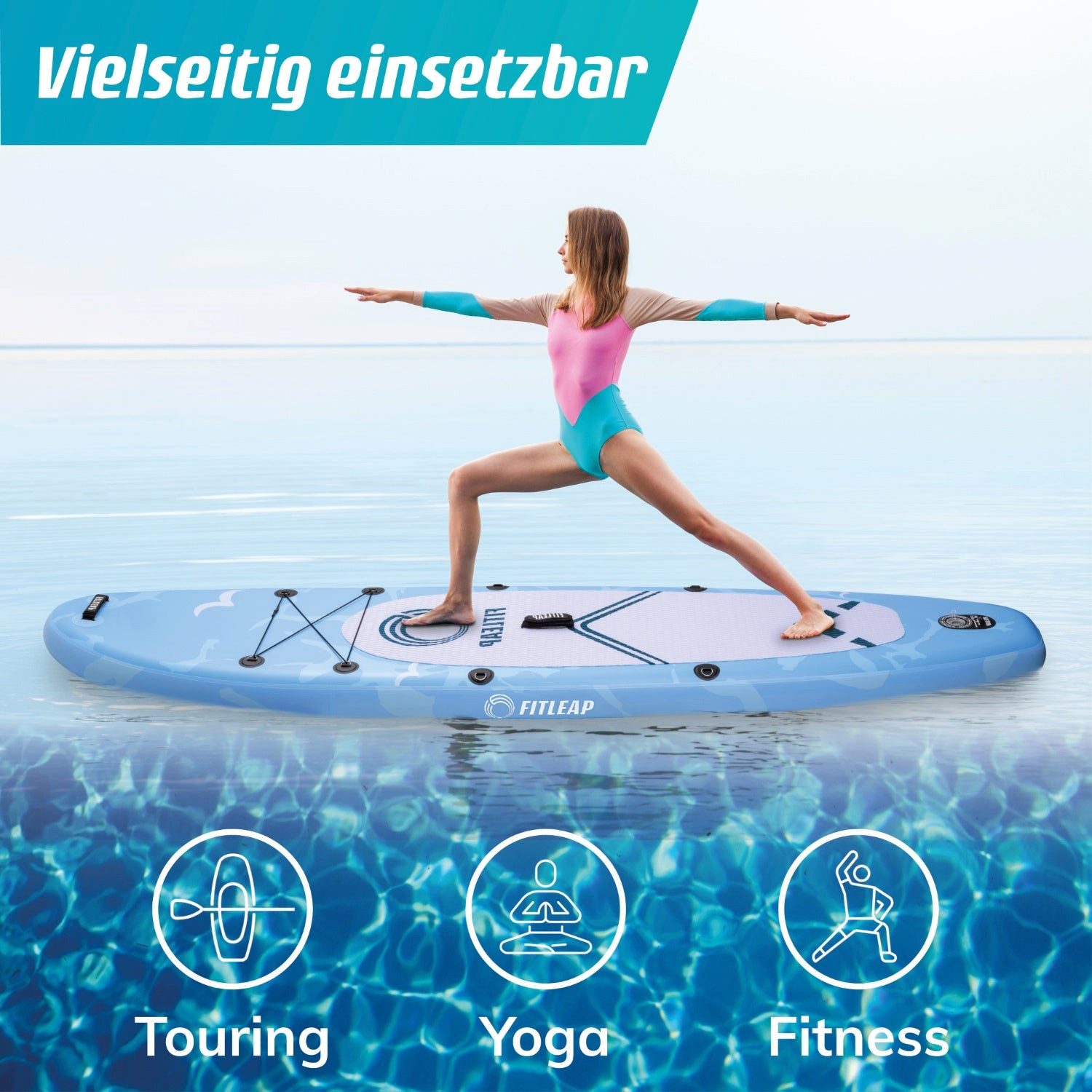 Fitleap Inflatable SUP-Board SUP Board Set mit Hochdruckpumpe, verstellbarem Paddel und Rucksack -…, Robustes Material, Komplettes SUP-Set, stabil, Leicht transportierbar