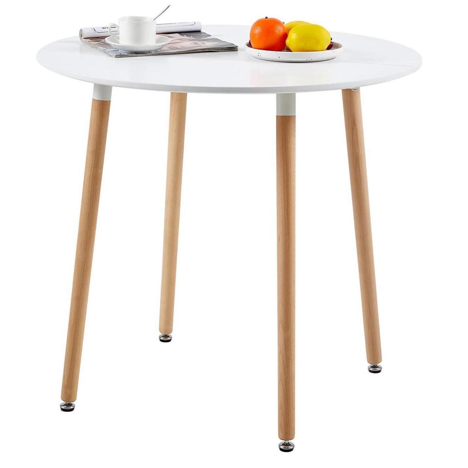 LuxusKollektion Esstisch Esstisch rund MDF Buchenholz Küchentisch 4 Beine 80 x 80 cm Weiß (1-St)