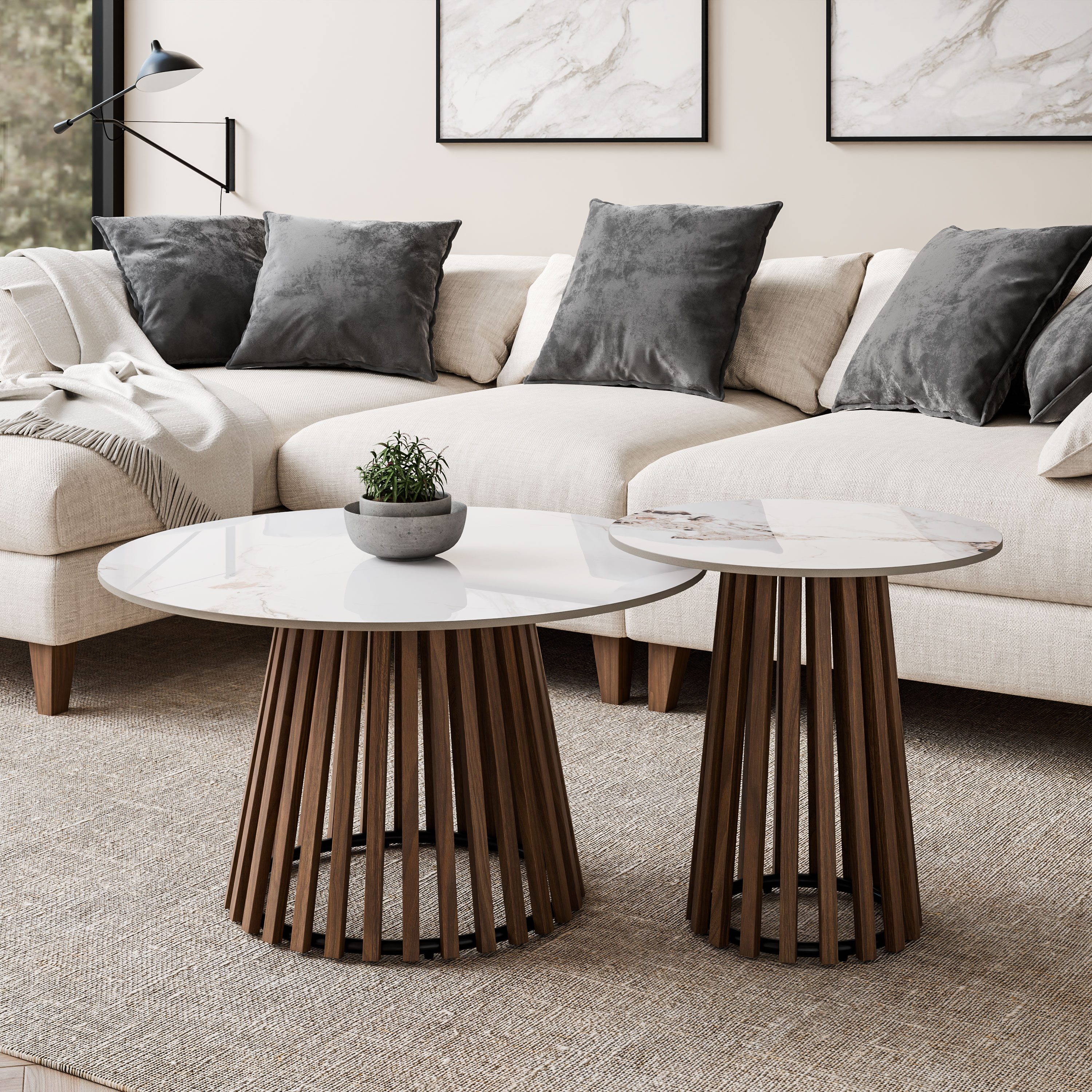 Lookway Couchtisch MARISE 2er Couchtisch-Set – Hochglanz Sinterkeramik & La günstig online kaufen