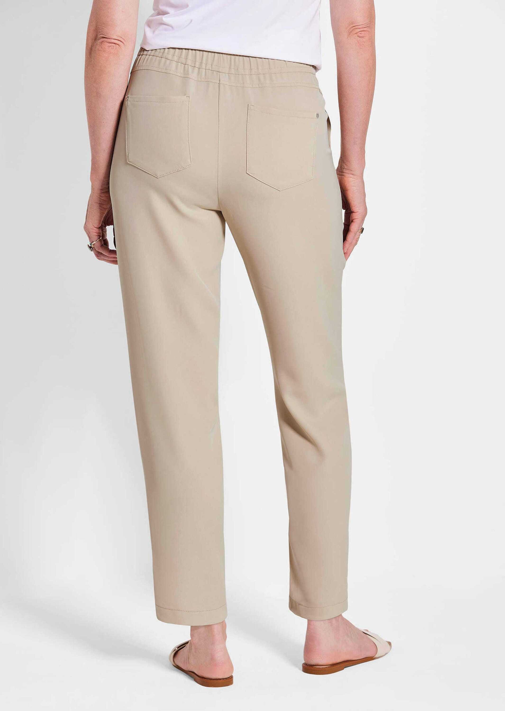 GOLDNER Schlupfhose Kurzgröße: Braune Cargo-Schlupfhose SARA Bequeme lange Businesshose mit Rundum-Dehnbund und Cargo-Optik