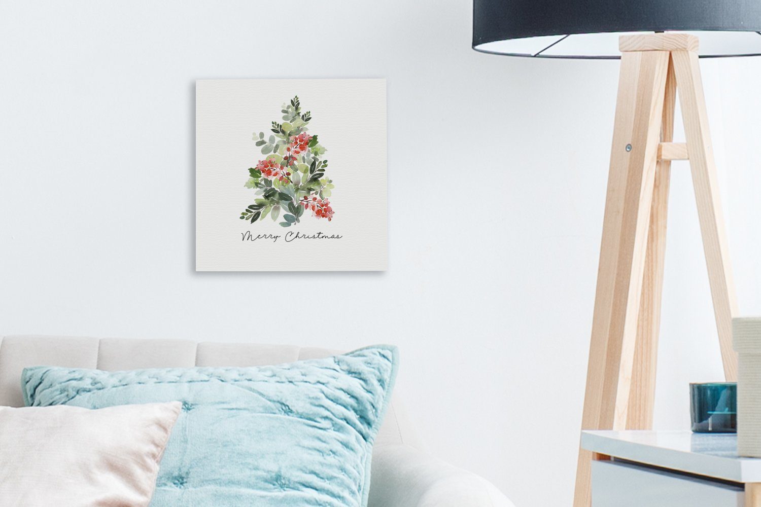 OneMillionCanvasses® Leinwandbild Weihnachten - Aquarell - Weihnachtsbaum, Fotodruck (1 St), Wandbild, Deko Schlafzimmer Wohnzimmer Flur 20x20 cm