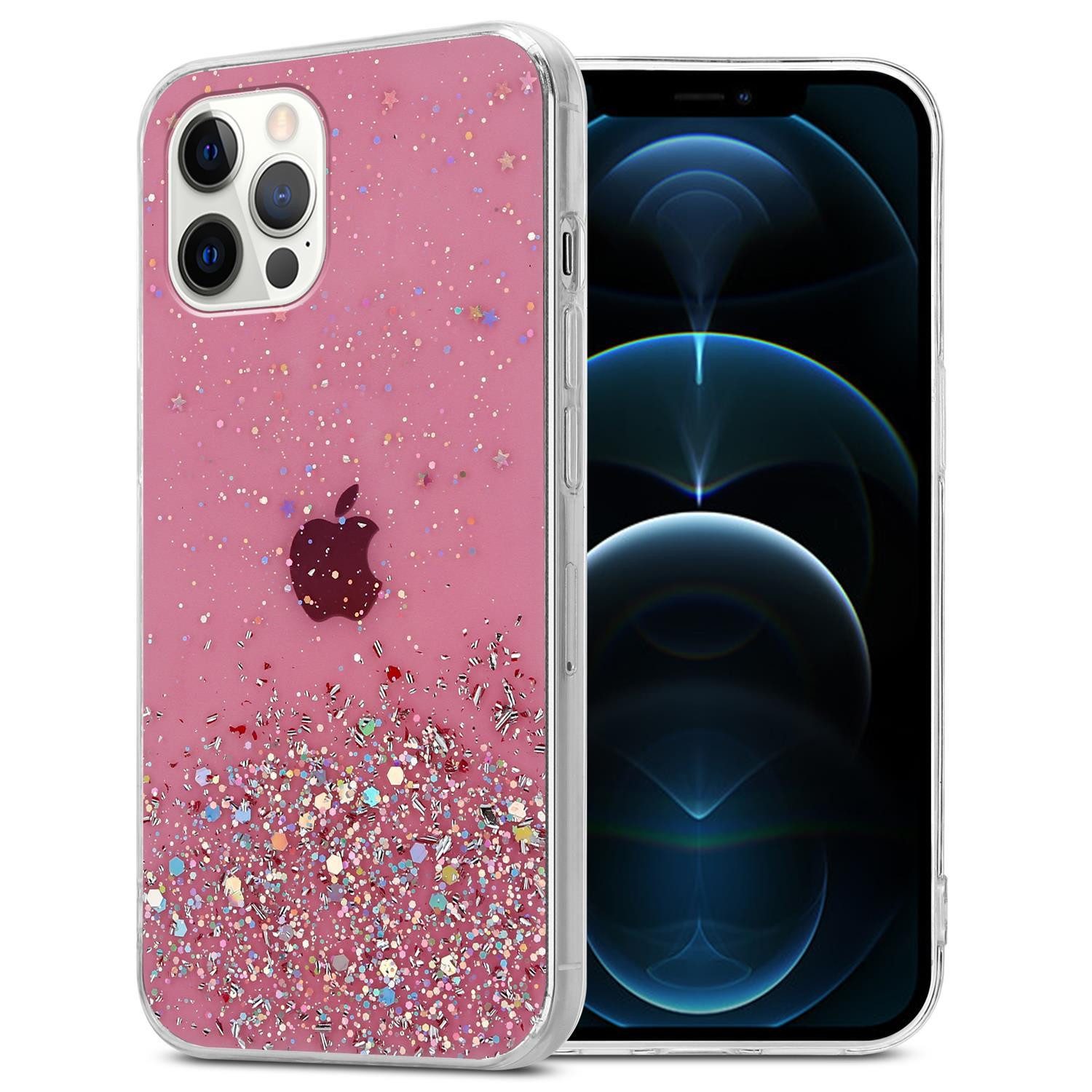 Cadorabo Handyhülle für iPhone 12 / 12 PRO Hülle Apple iPhone 12 / 12 PRO, Flexible TPU Silikon Handy Schutzhülle - Hülle - mit Glitzer