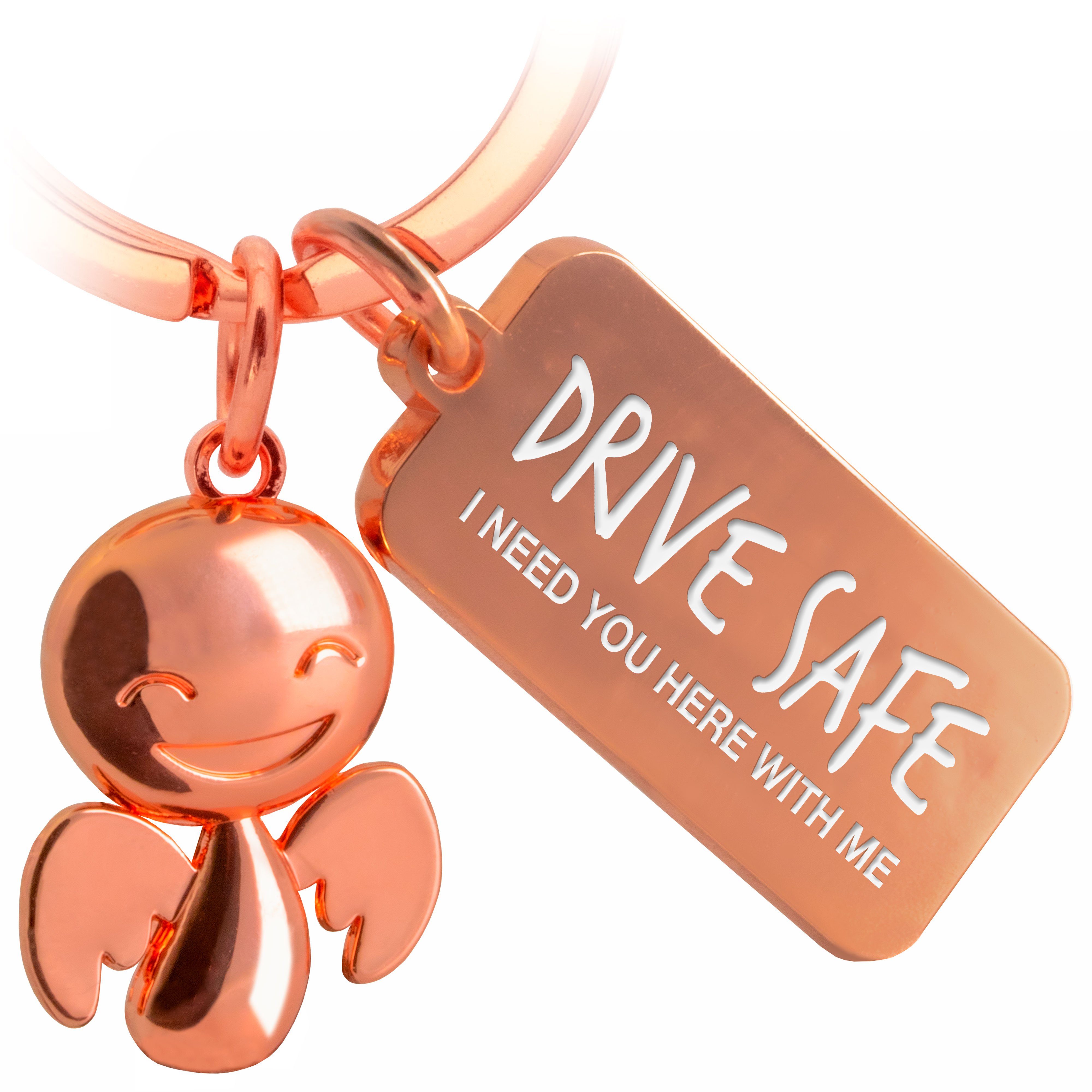 Schlüsselanhänger Schutzengel Happy mit Gravur Drive Safe - Geschenk Glücksbringer Auto