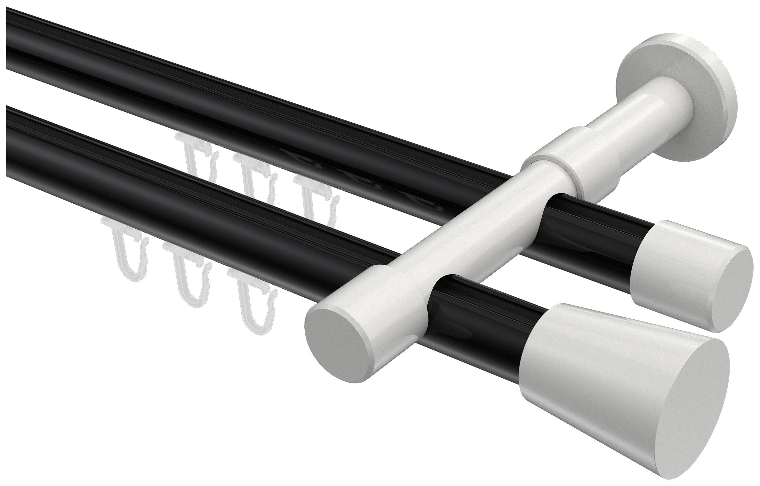 INTERDECO Innenlaufschiene Prestige Sitra, Ø 20 mm, 2-läufig, Fixmaß, kürzbar, Wandmontage, Aluminium, Schwarz / Weiß / Bicolor