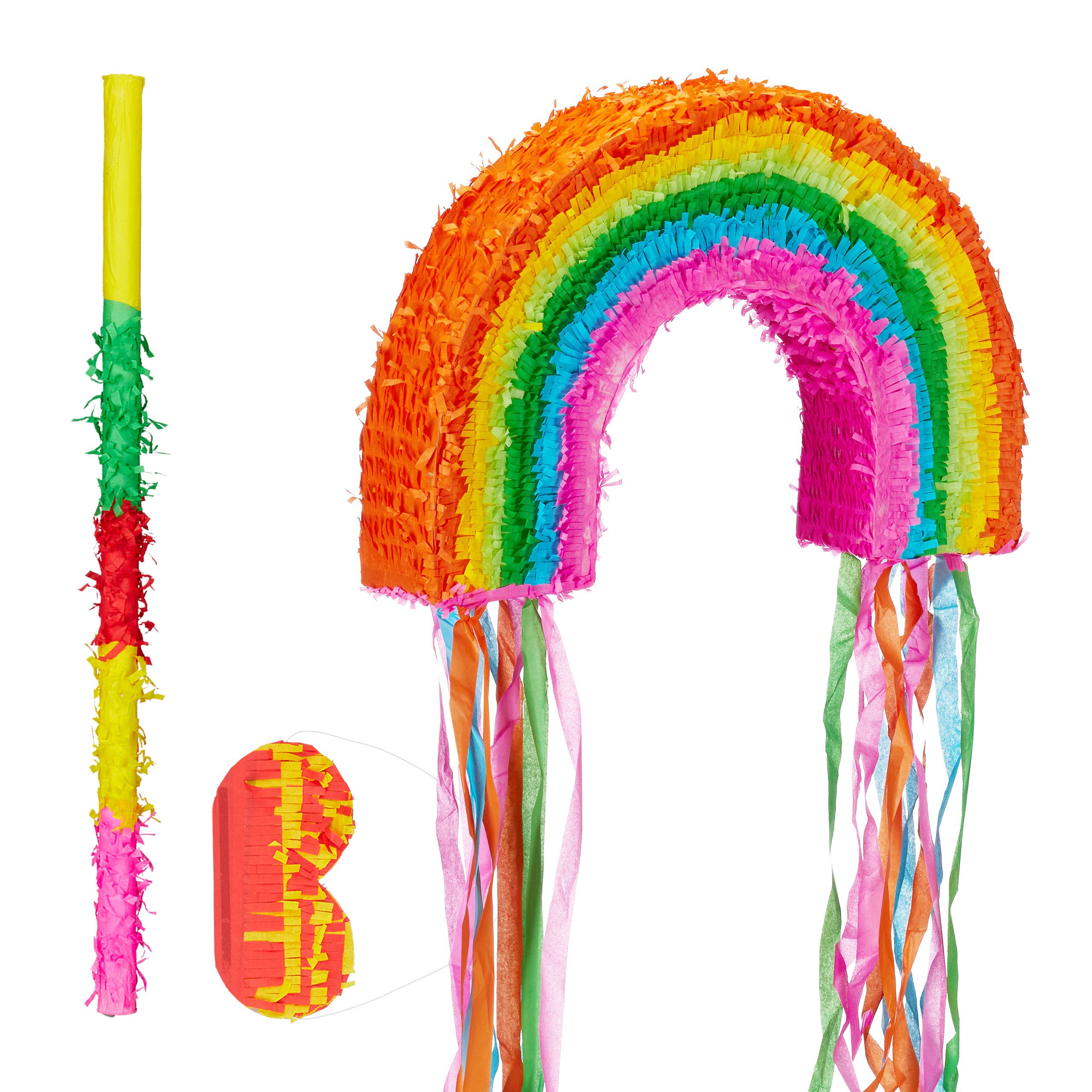 relaxdays Pinata 3-teiliges Pinata Set mit Regenbogen