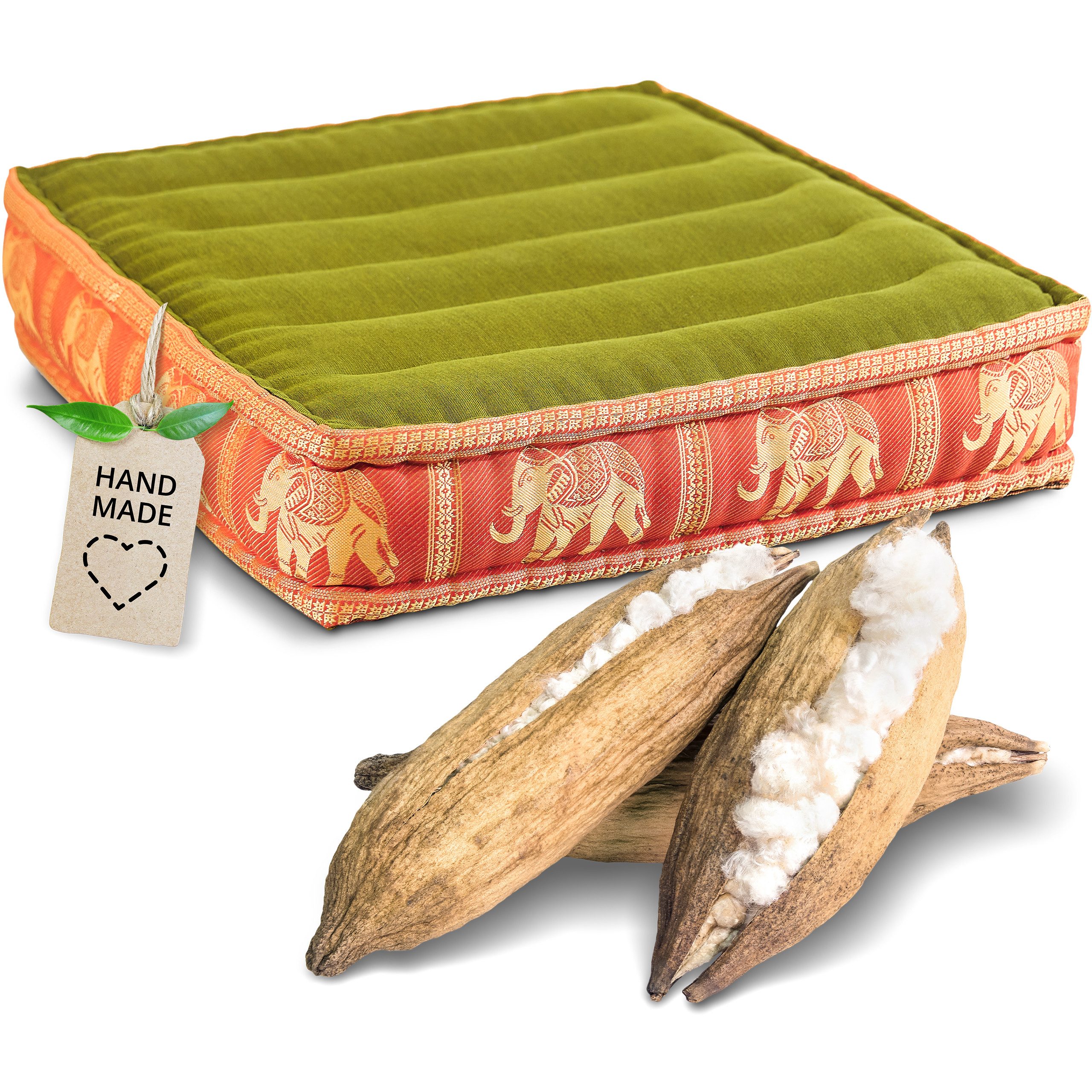 livasia Sitzkissen Bodensitzkissen (Deluxe) vegan und handgefertigt, 50x50x10cm, Kapok