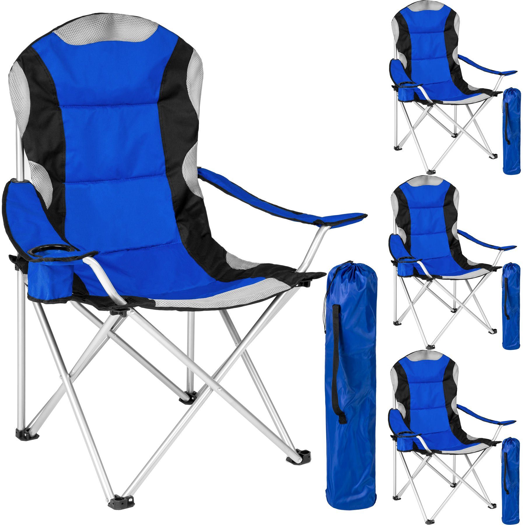 tectake Campingstuhl 4 Campingstühle mit Polsterung (4er Set, 4 St), Zusammenklappbar blau