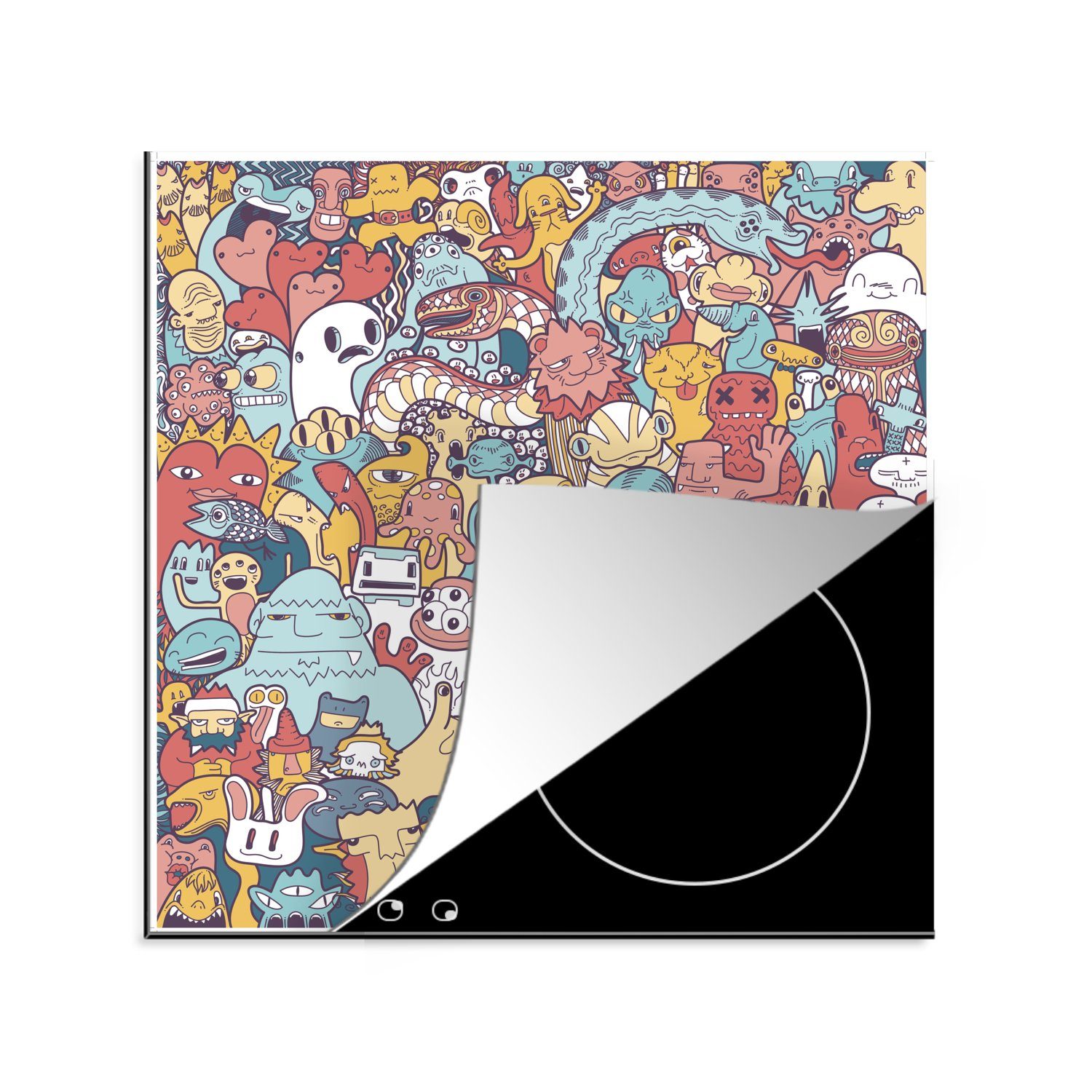 MuchoWow Herdblende-/Abdeckplatte Illustration von Außerirdischen, Vinyl, (1 tlg), 78x78 cm, Ceranfeldabdeckung, Arbeitsplatte für küche | Herdabdeckplatten