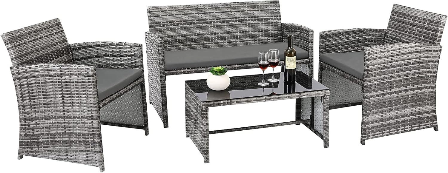 TLGREEN Gartenlounge-Set 4-teiliges Rattan Gartenmöbel Set,für günstig online kaufen