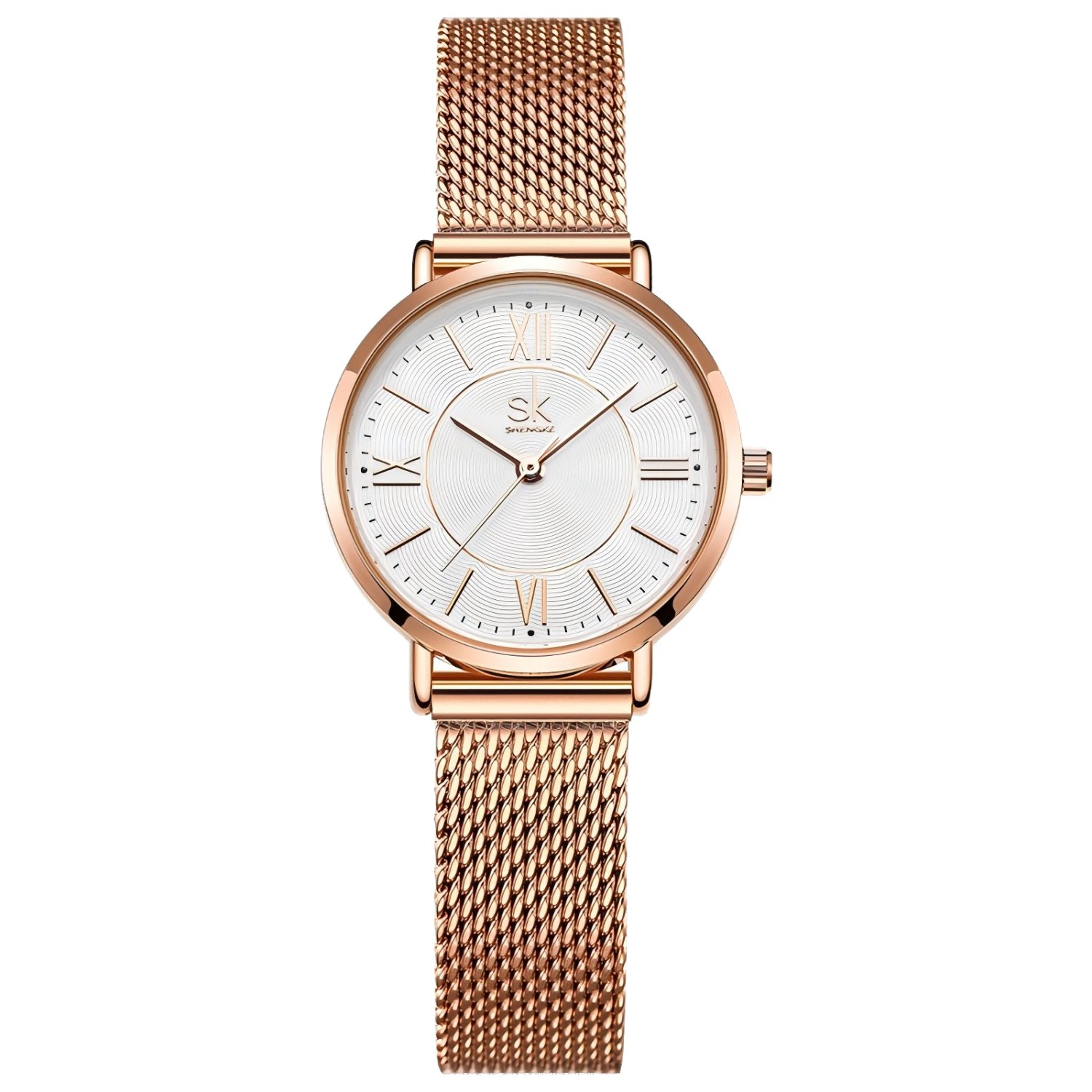 ibettertec Quarzuhr Roségold Damenarmbanduhr mit Mesh-Armband – Elegante Runde, (Packung, Quarzuhr mit römischen Ziffern), Minimalistisch, Geschenk für Frauen, 3ATM Wasserdicht