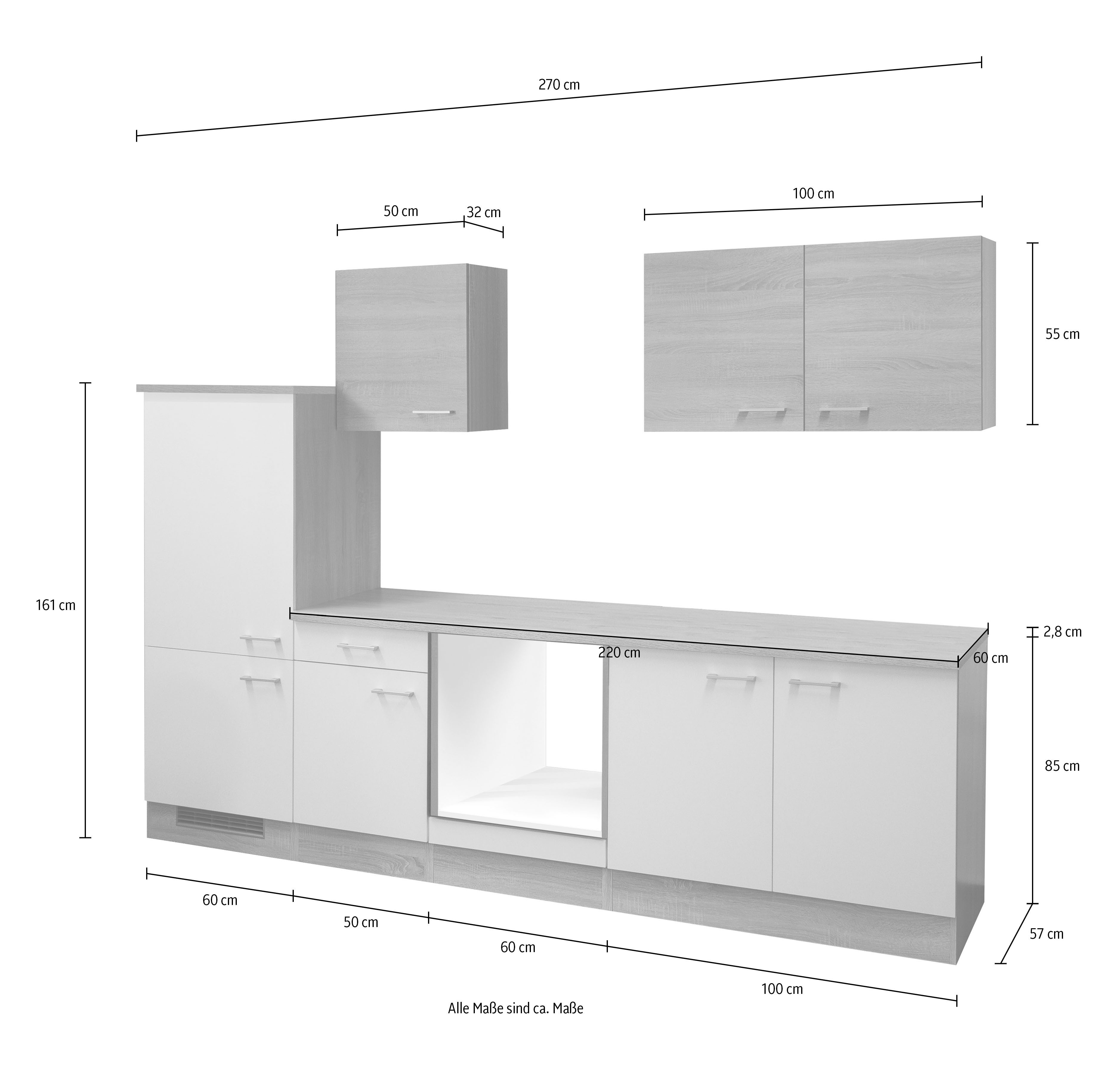 Flex-Well Küchenzeile Samoa, ohne E-Geräte, Gesamtbreite 270 cm günstig online kaufen