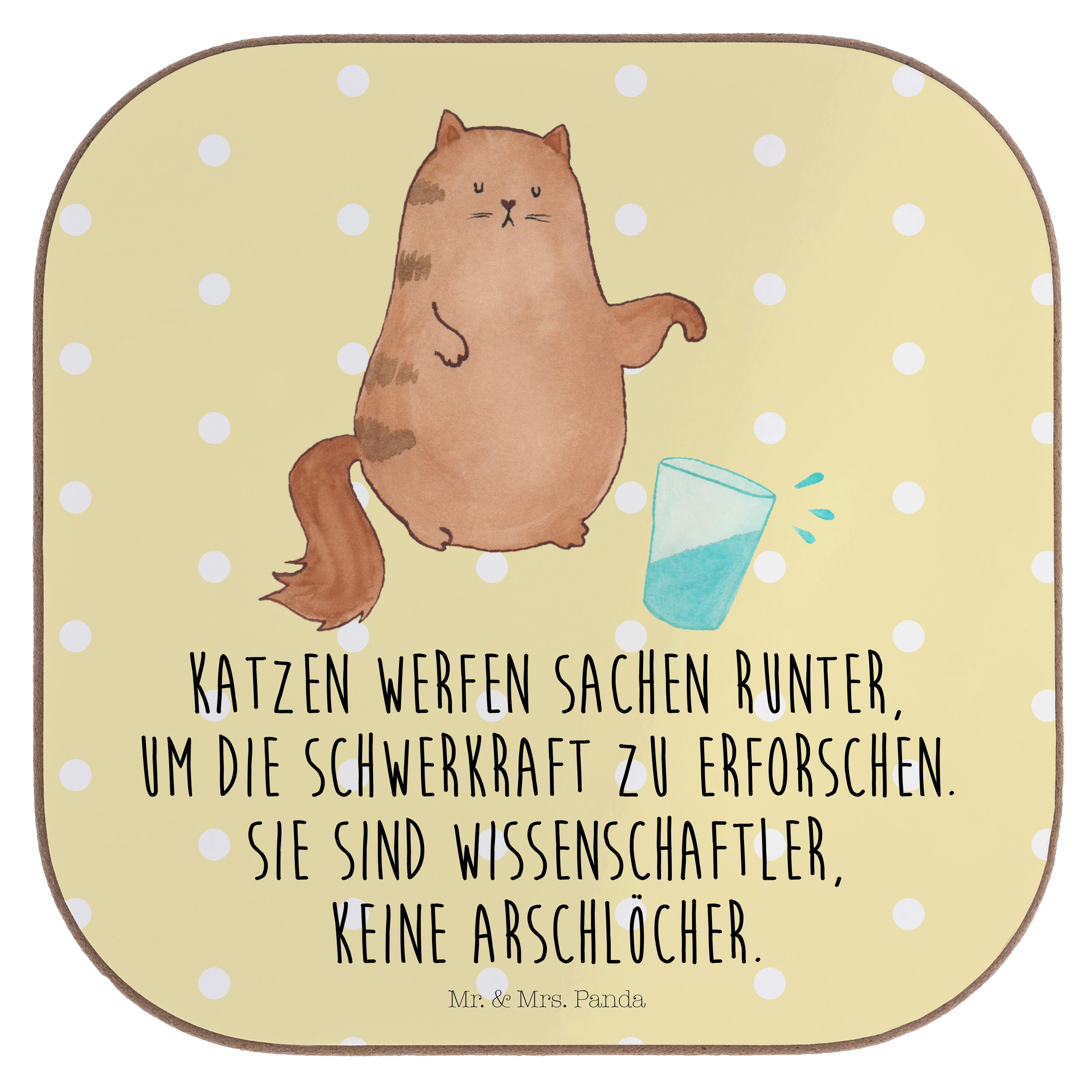 Mr. & Mrs. Panda Getränkeuntersetzer Katze Wasserglas - Gelb Pastell - Geschenk, Katzenmotiv, Katzenartik, 1-tlg.