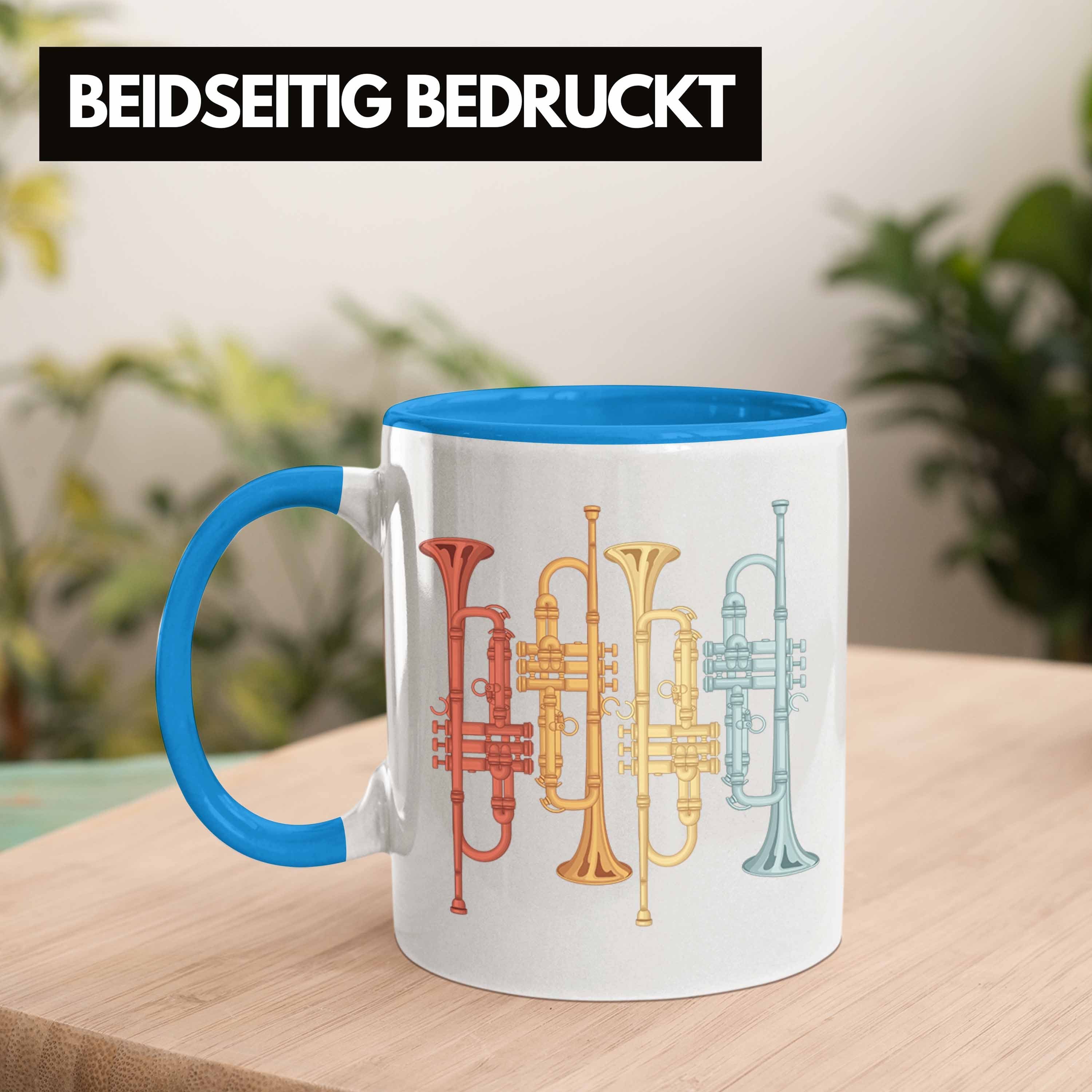 Trendation Tasse Trompete Posaune Tasse Geschenk Retro Kaffee-Becher Graf für Blau Posaunist