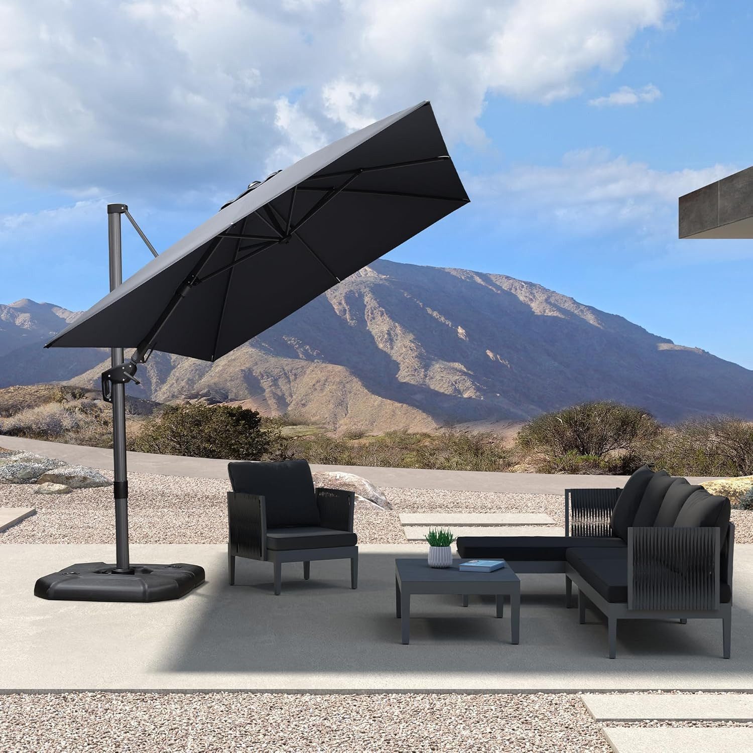 PURPLE LEAF Sonnenschirm Außenbereich Rechteckiger großer Seitlich Neigender Ampelschirm, LxB: 350,00x250,00 cm, 360°Rotation, Sonnenschutz UV50+, für Garten, Terrasse, Pool